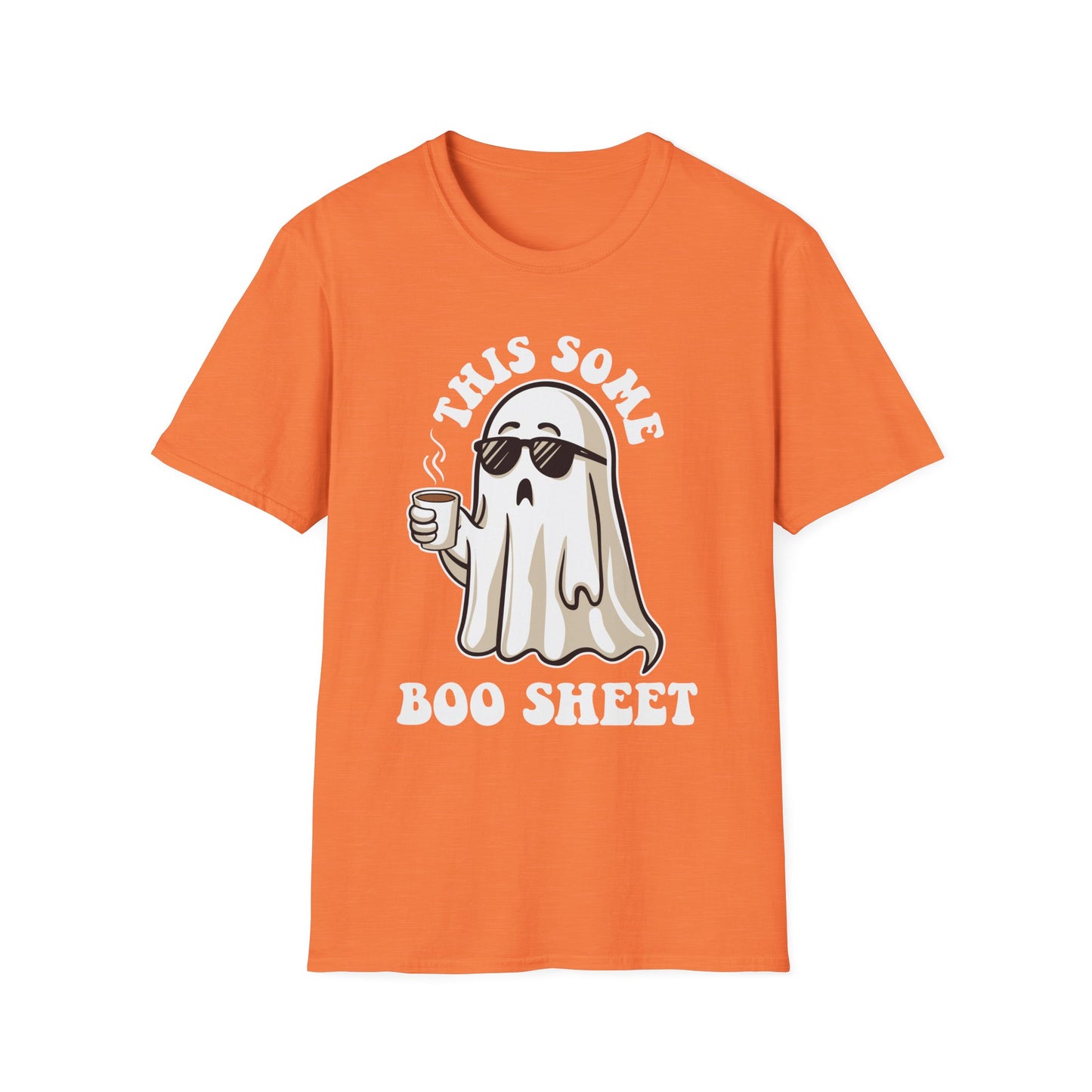 Cool Ghost Sipping Coffee Halloween "Boo Sheet" Unisex Softstyle T-Shirt
