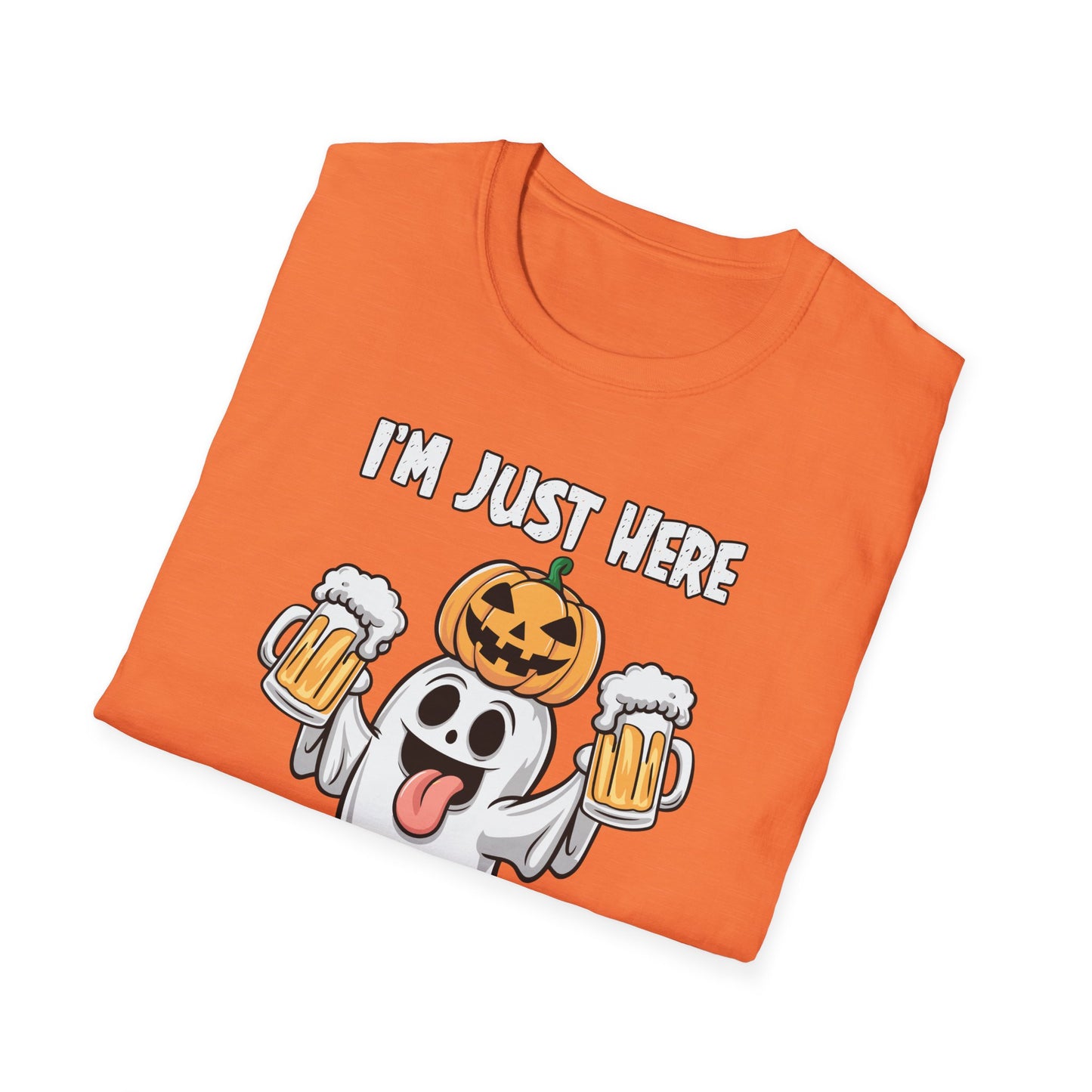 Funny Halloween Ghost T-Shirt - "I'm Just Here for the Boos!" - Unisex Softstyle