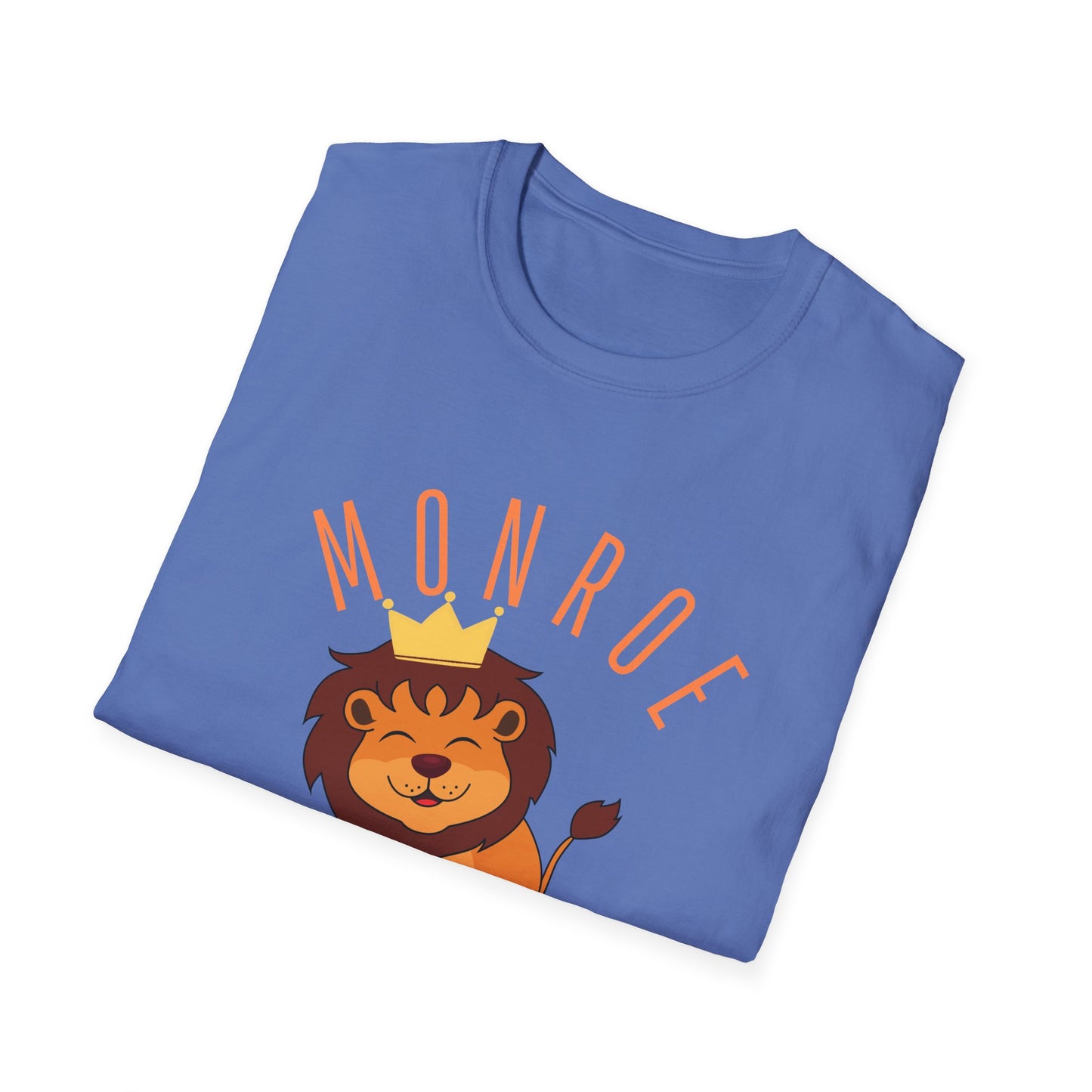 Monroe Monarchs (Orange Lettering) with Cute Grinning Lion Adult Unisex Softstyle T-Shirt
