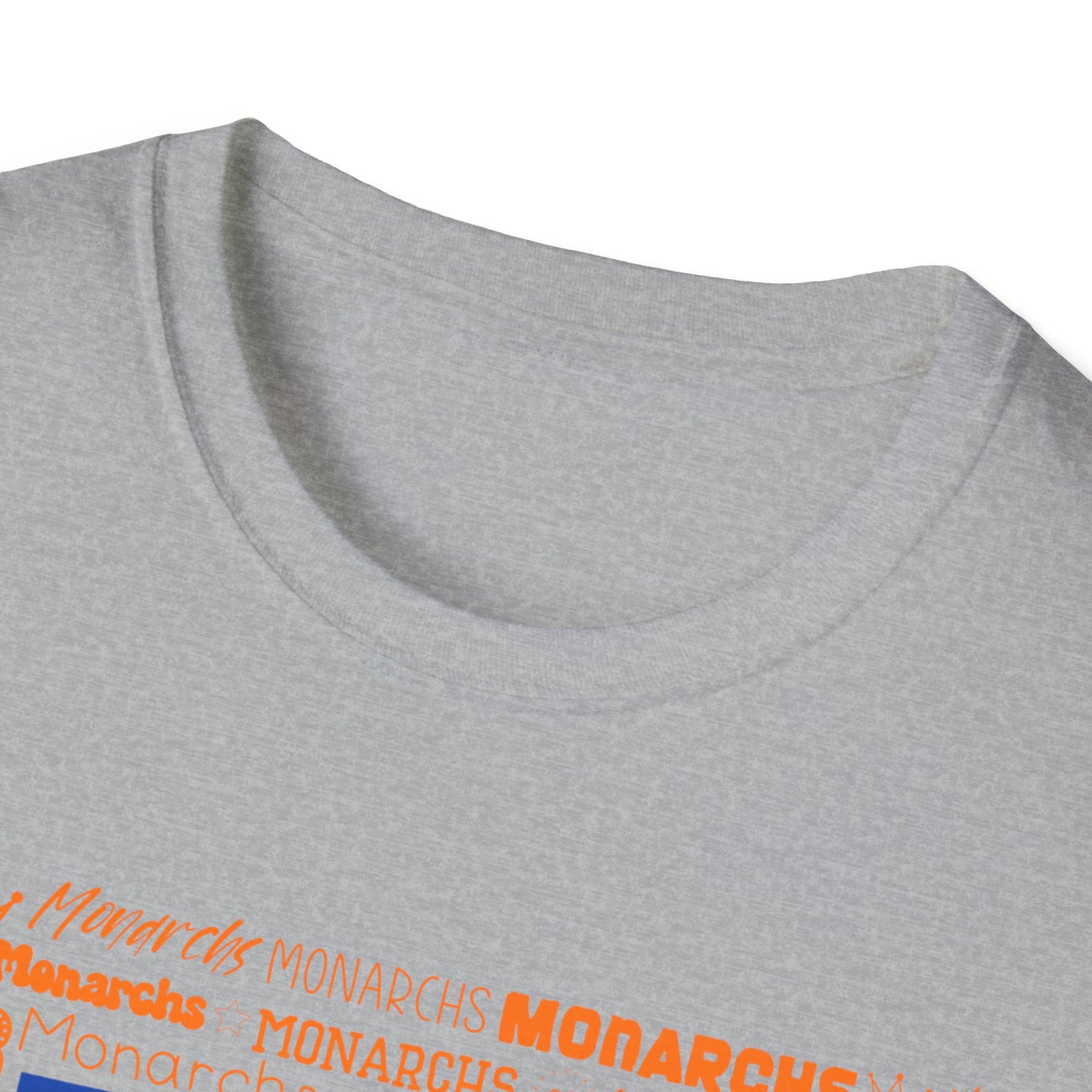 Blue Cow Print M Monarchs Unisex Softstyle T-Shirt - Monarchs Roar Graphic Tee for School Spirit