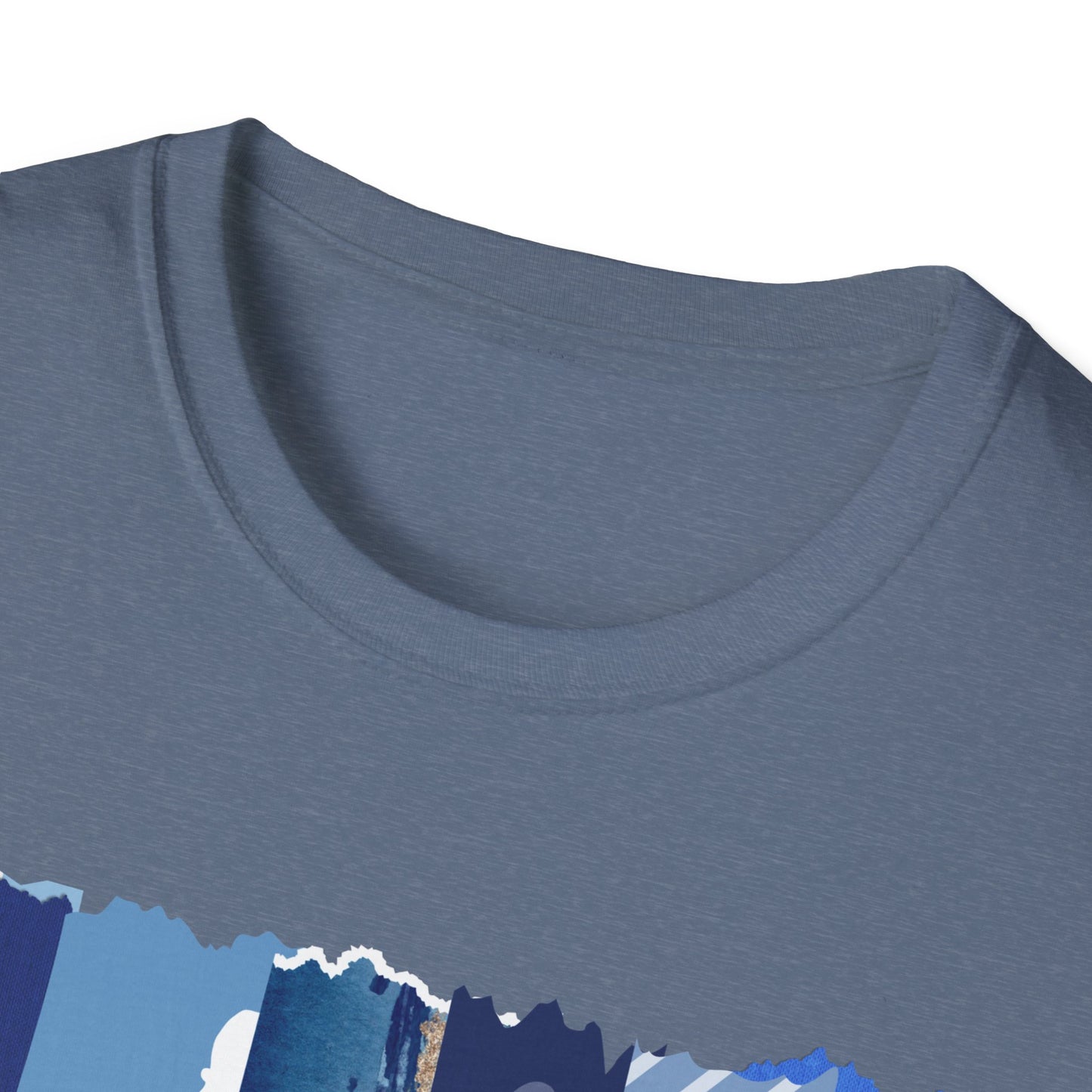 Monroe Blue Patchwork Unisex Softstyle T-Shirt - Perfect for Casual Wear & Gift Giving