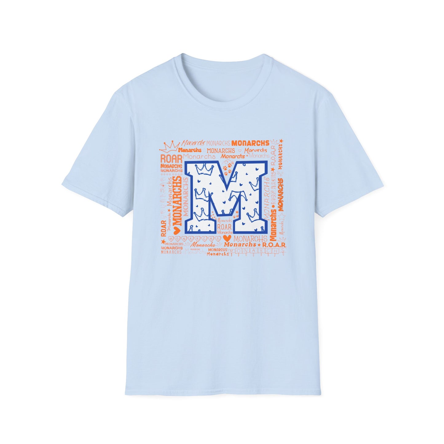 Blue M Crown Monarchs ROAR Unisex Softstyle T-Shirt - School Spirit Tee