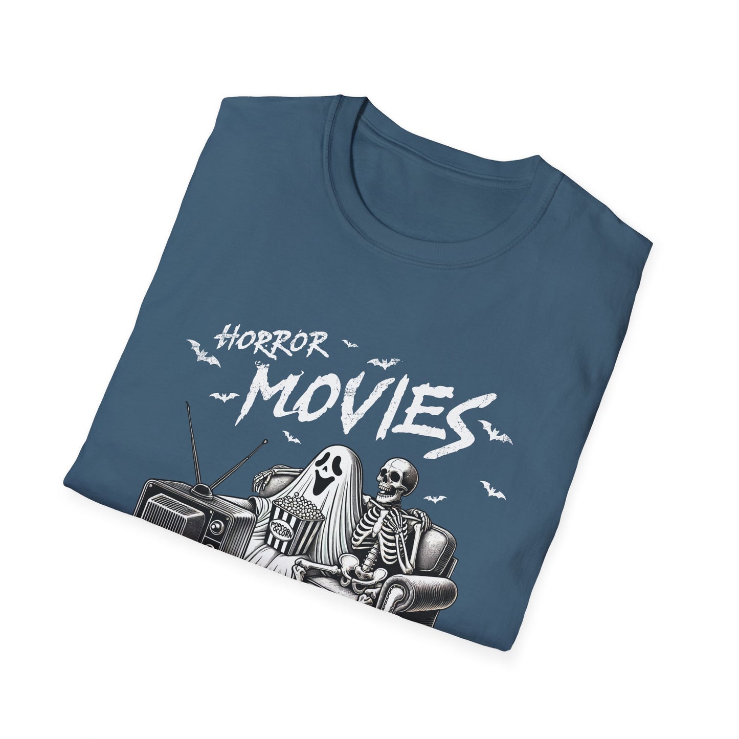 Horror Movies and Chill Unisex Softstyle T-Shirt -Movie Lover or Great Halloween Shirt