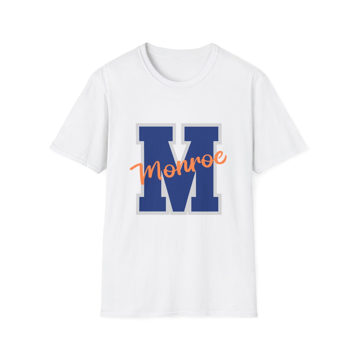 Monroe M Blue Orange Monroe Unisex Softstyle T-Shirt - Casual Comfort & Custom Style