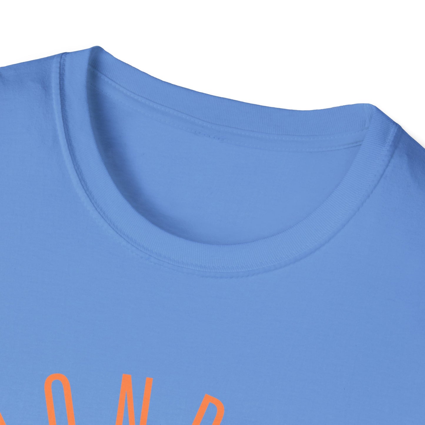 Monroe Monarchs (Orange Lettering) with Cute Grinning Lion Adult Unisex Softstyle T-Shirt