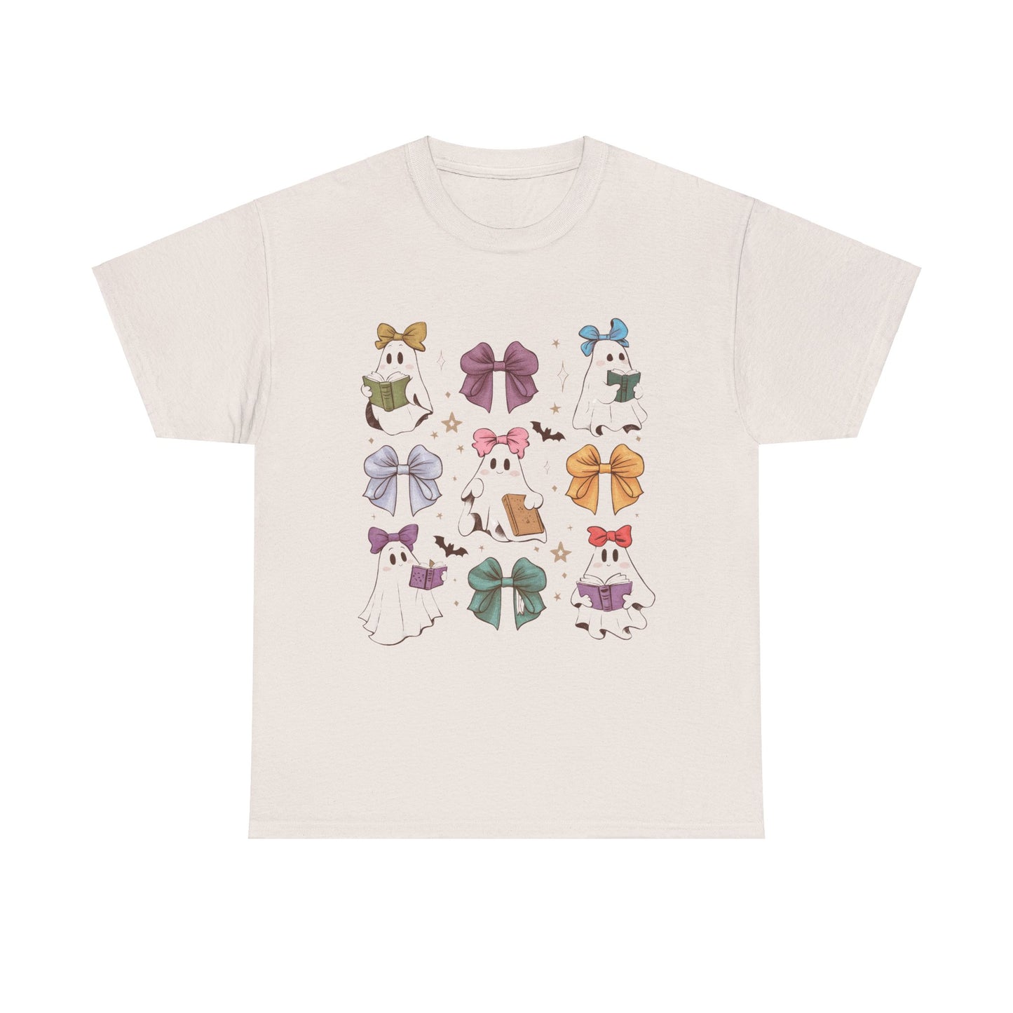 Cute Ghosts & Bows Unisex Heavy Cotton Tee for School Teachers on Halloween