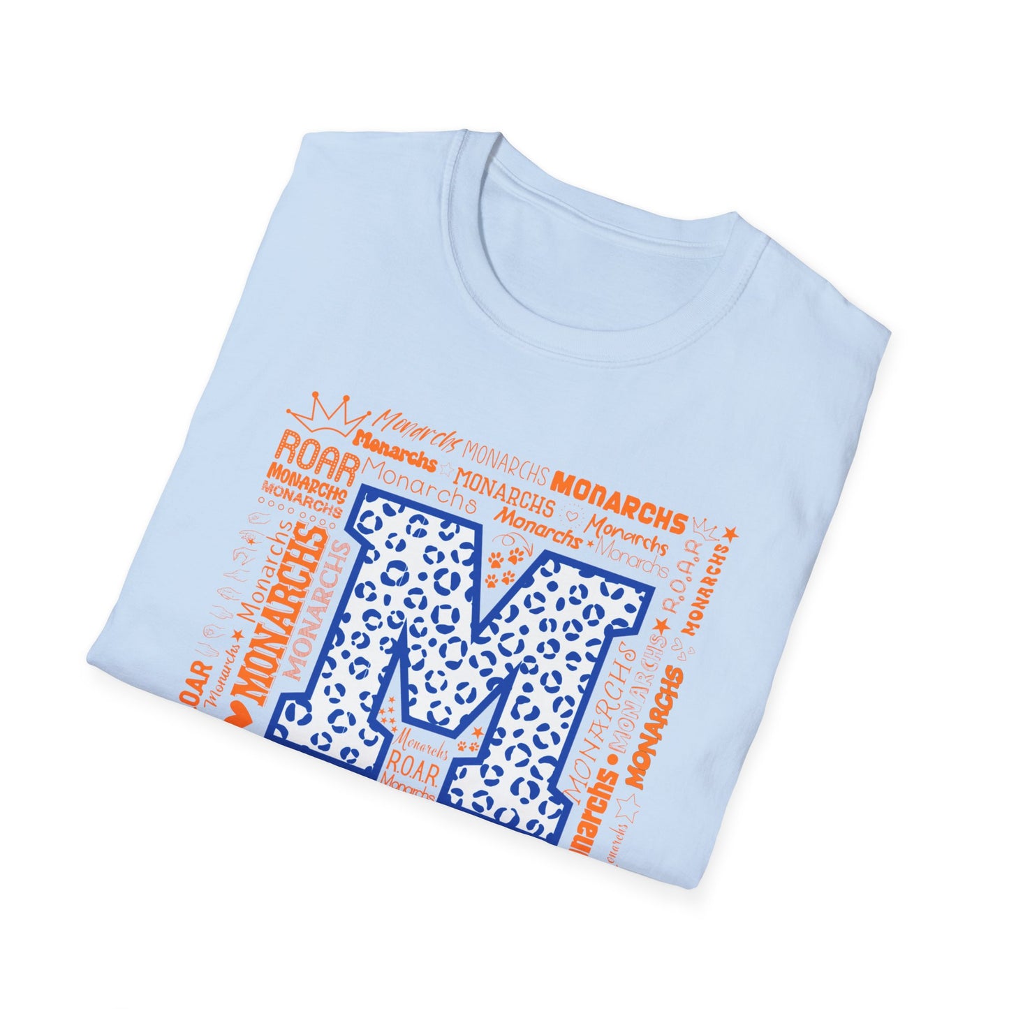Blue Leopard M Monarchs Roar Unisex Softstyle T-Shirt - Fun Leopard Print Design