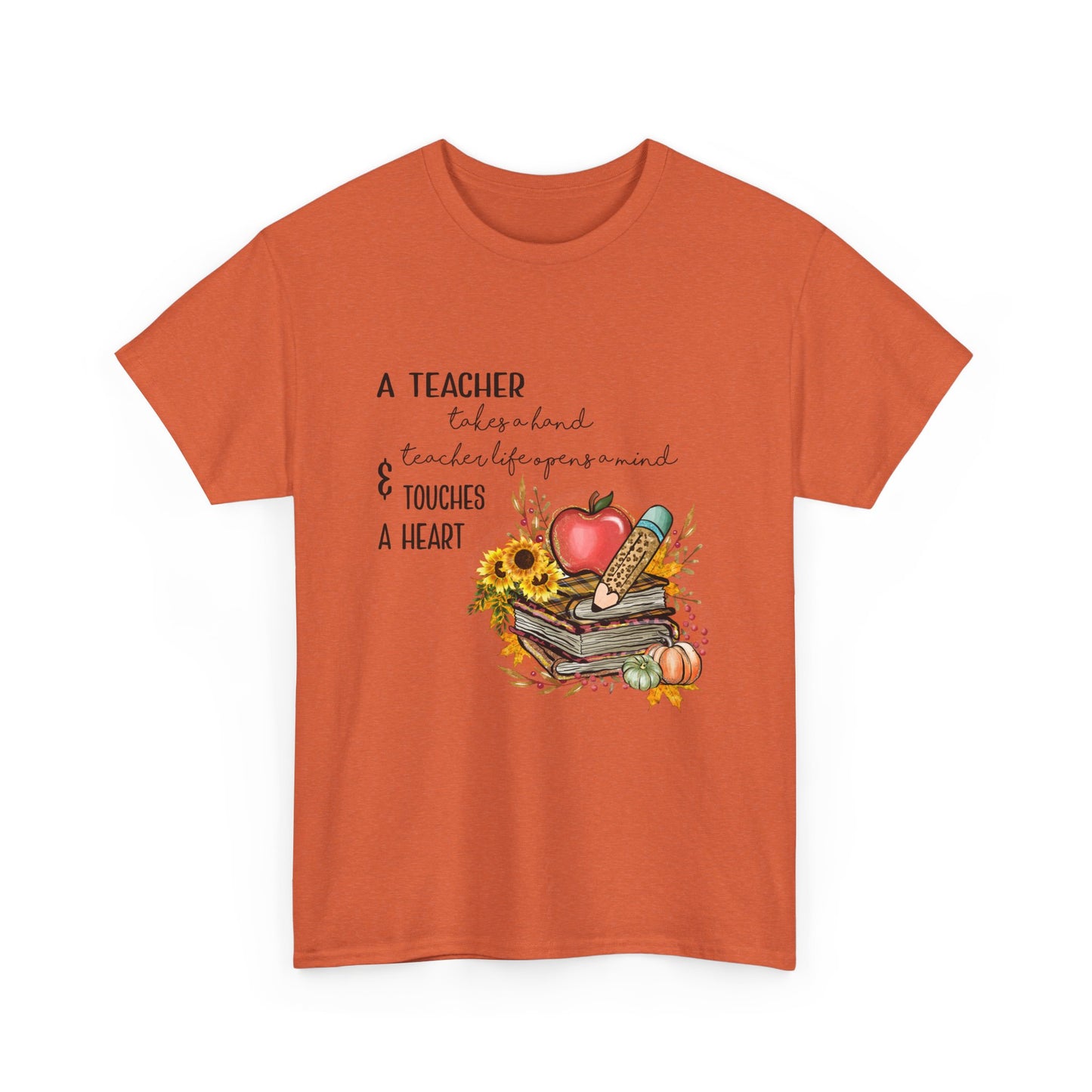A Teacher Touches a Heart Fall Unisex Heavy Cotton Tee