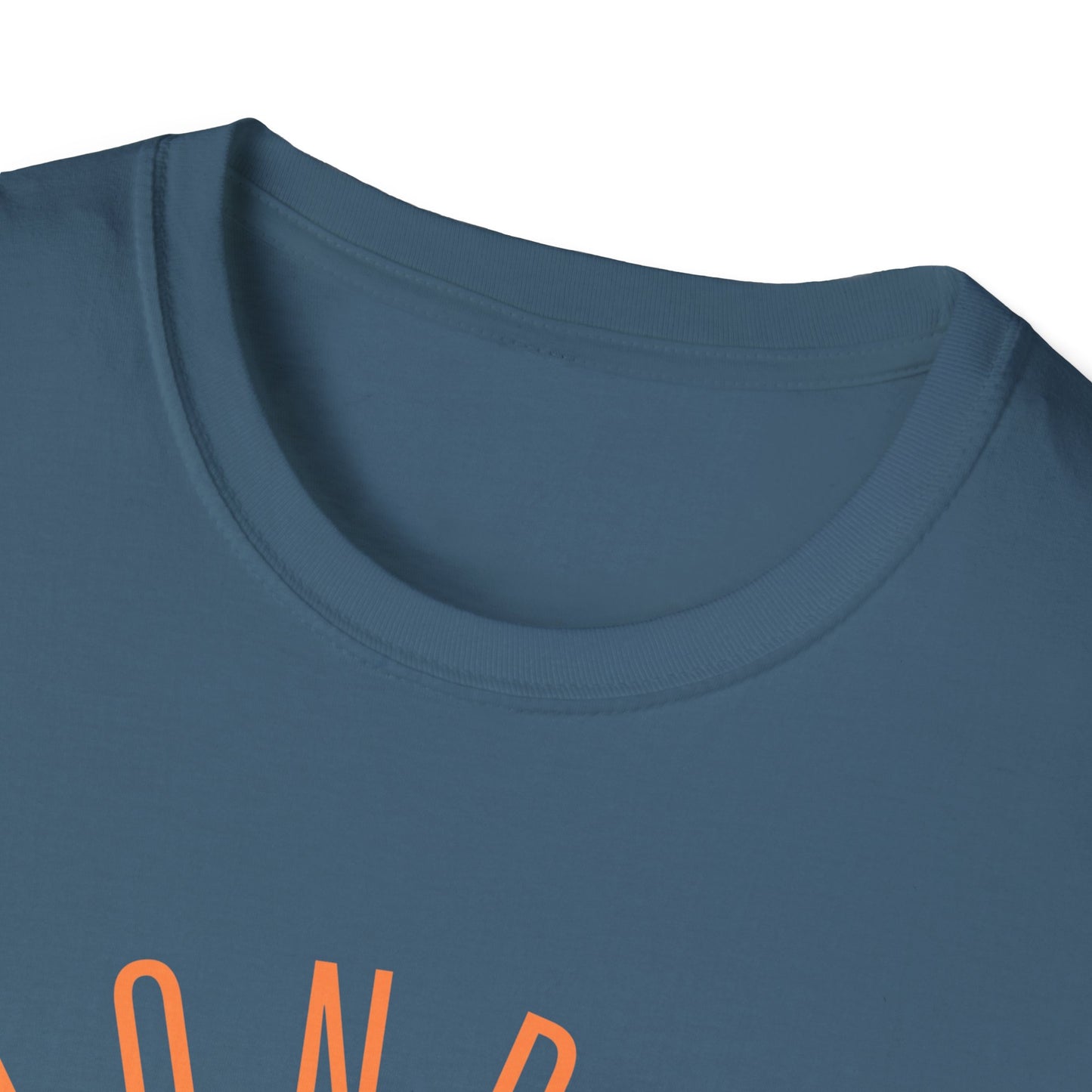 Monroe Monarchs (Orange Lettering) with Cute Grinning Lion Adult Unisex Softstyle T-Shirt