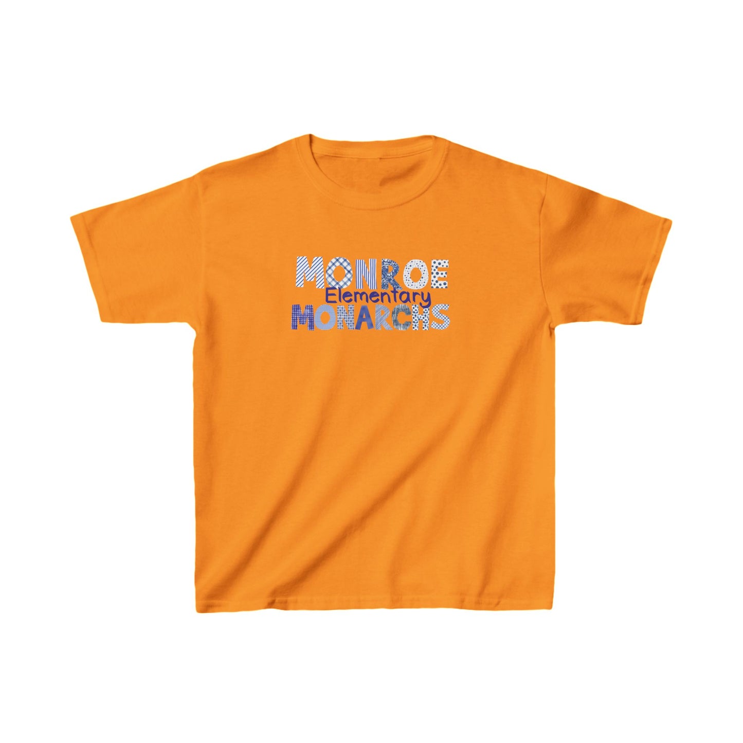 Kids Monroe Elementary Monarchs Blue Patterns   Heavy Cotton Tee - Perfect for School Events & Celebrations