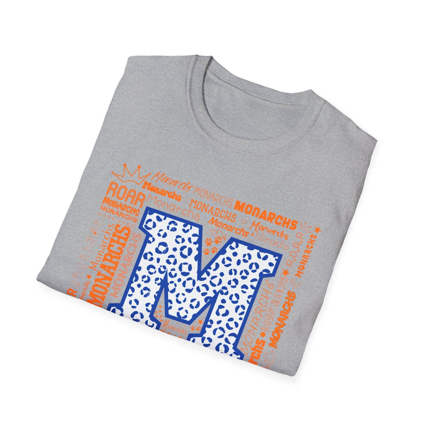 Blue Leopard M Monarchs Roar Unisex Softstyle T-Shirt - Fun Leopard Print Design