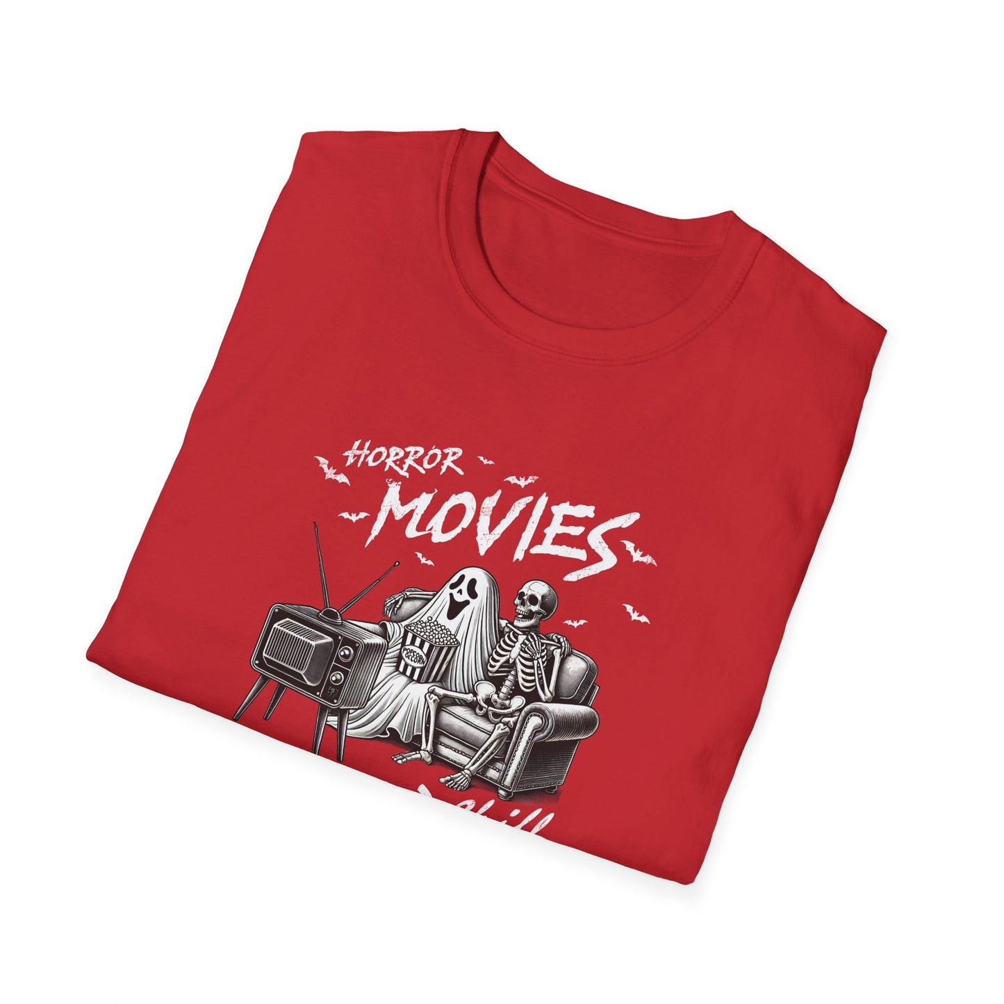 Horror Movies and Chill Unisex Softstyle T-Shirt -Movie Lover or Great Halloween Shirt