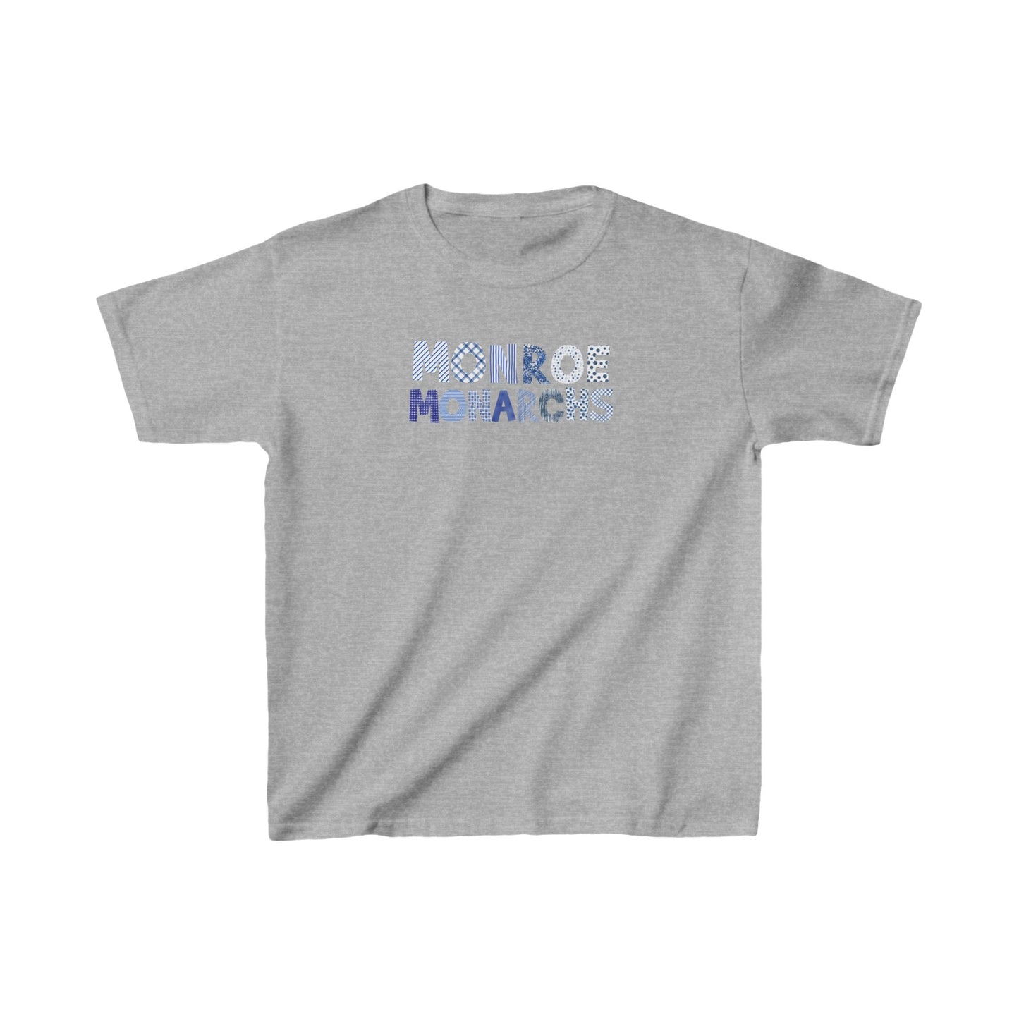 Kids Monroe Monarchs Blue Patterns Heavy Cotton Tee - Unique, Comfortable, Perfect for Celebrations!