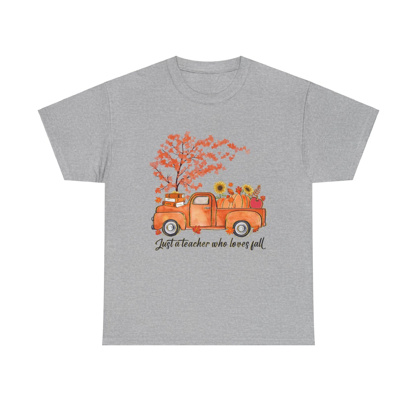 "Just a Teacher Who Loves Fall" Fall Teacher Unisex Heavy Cotton Tee - Perfect for Autumn Celebrations