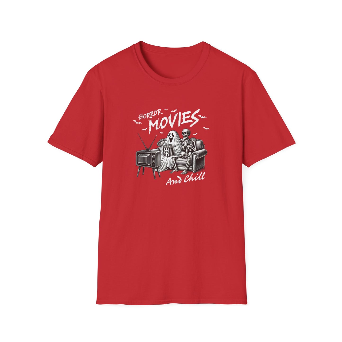 Horror Movies and Chill Unisex Softstyle T-Shirt -Movie Lover or Great Halloween Shirt