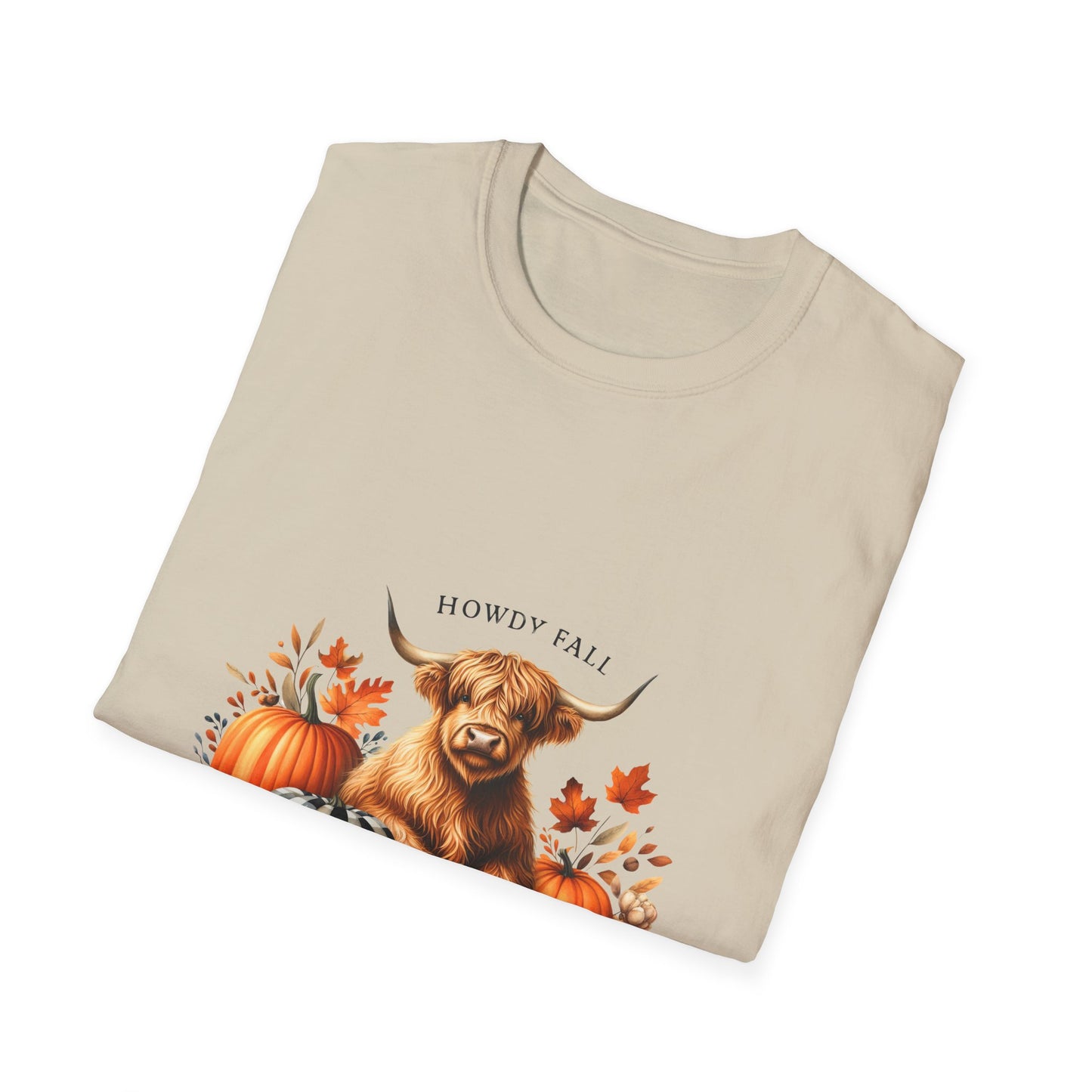 Howdy Fall-Themed Highland Cow Unisex T-Shirt - Cute Pumpkin Design