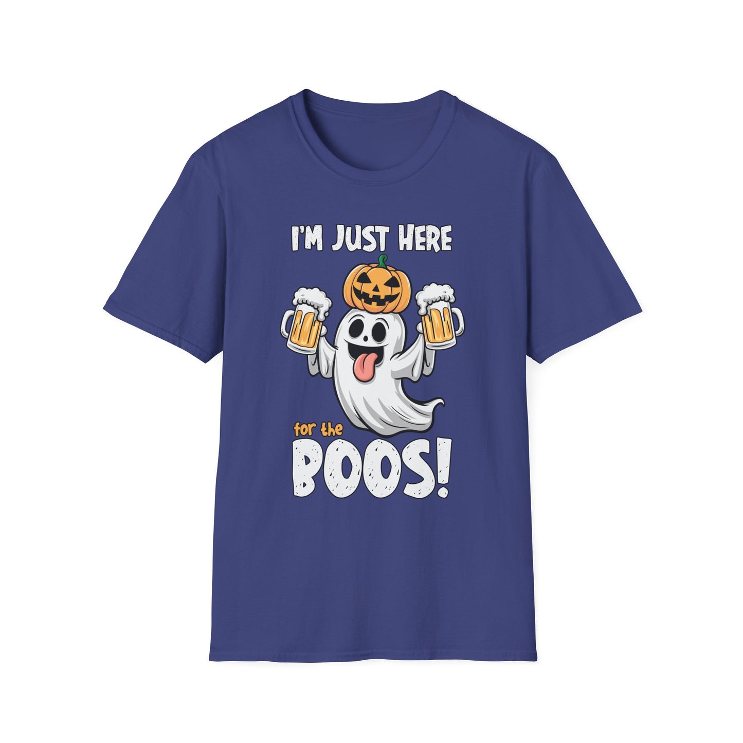 Funny Halloween Ghost T-Shirt - "I'm Just Here for the Boos!" - Unisex Softstyle