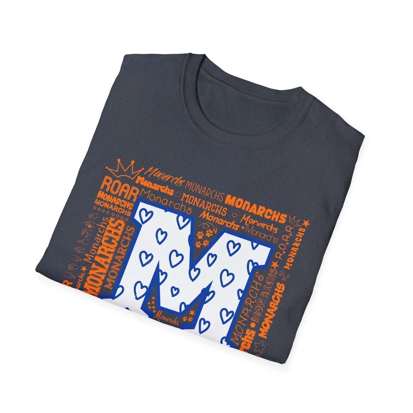 Blue Hearts M Monarch Unisex Softstyle T-Shirt - Monarchs ROAR Graphic Tee