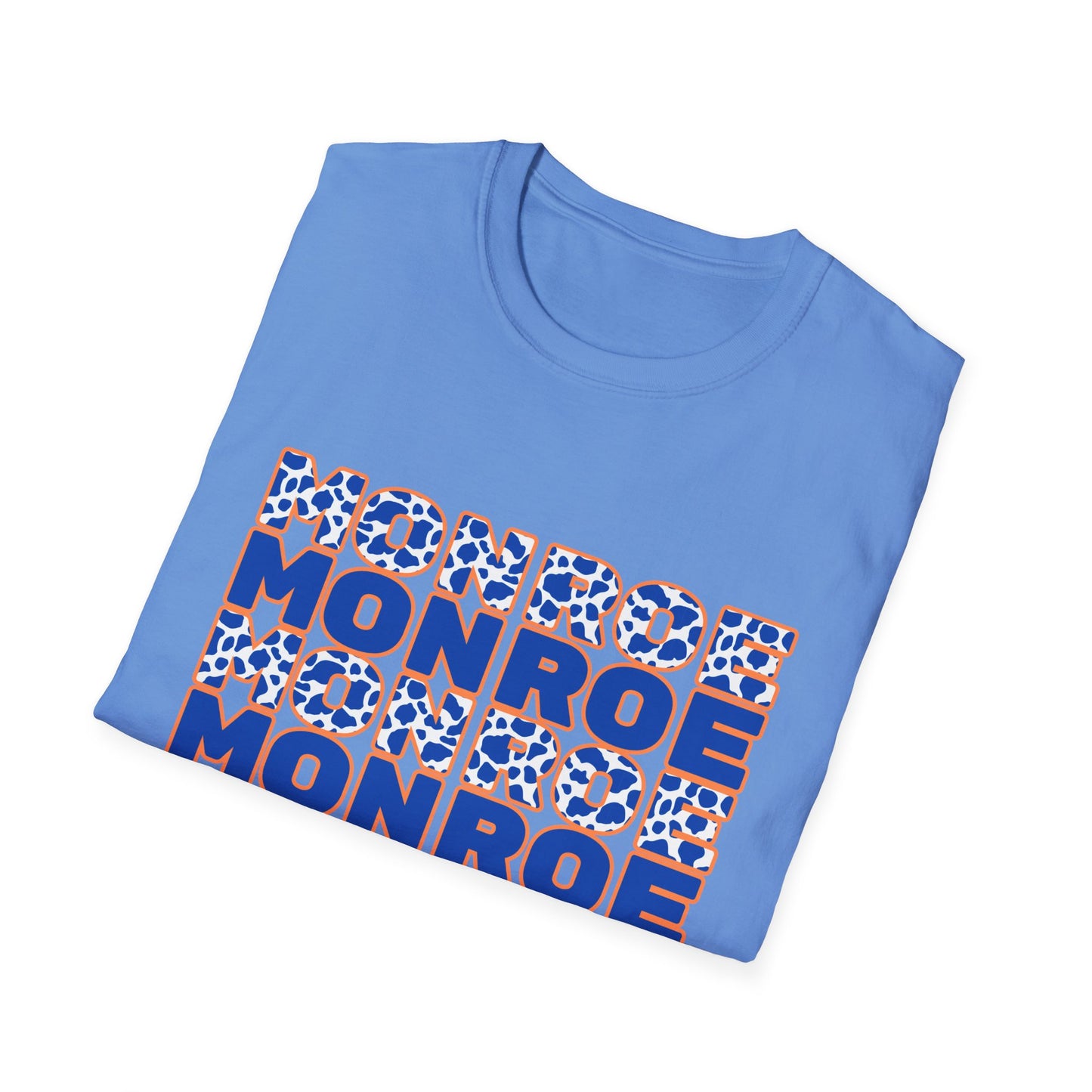 Monroe Graphic Blue Cow Print Unisex Softstyle T-Shirt - Casual Everyday Wear