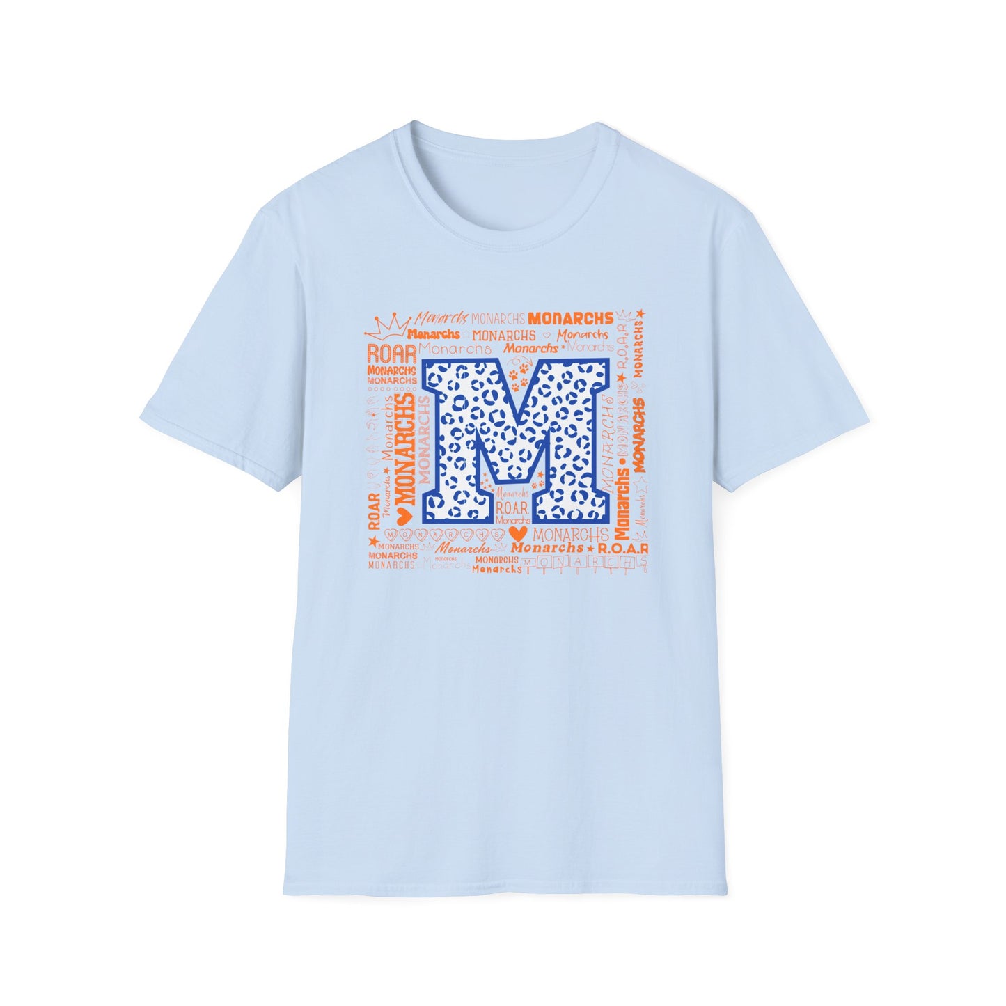 Blue Leopard M Monarchs Roar Unisex Softstyle T-Shirt - Fun Leopard Print Design