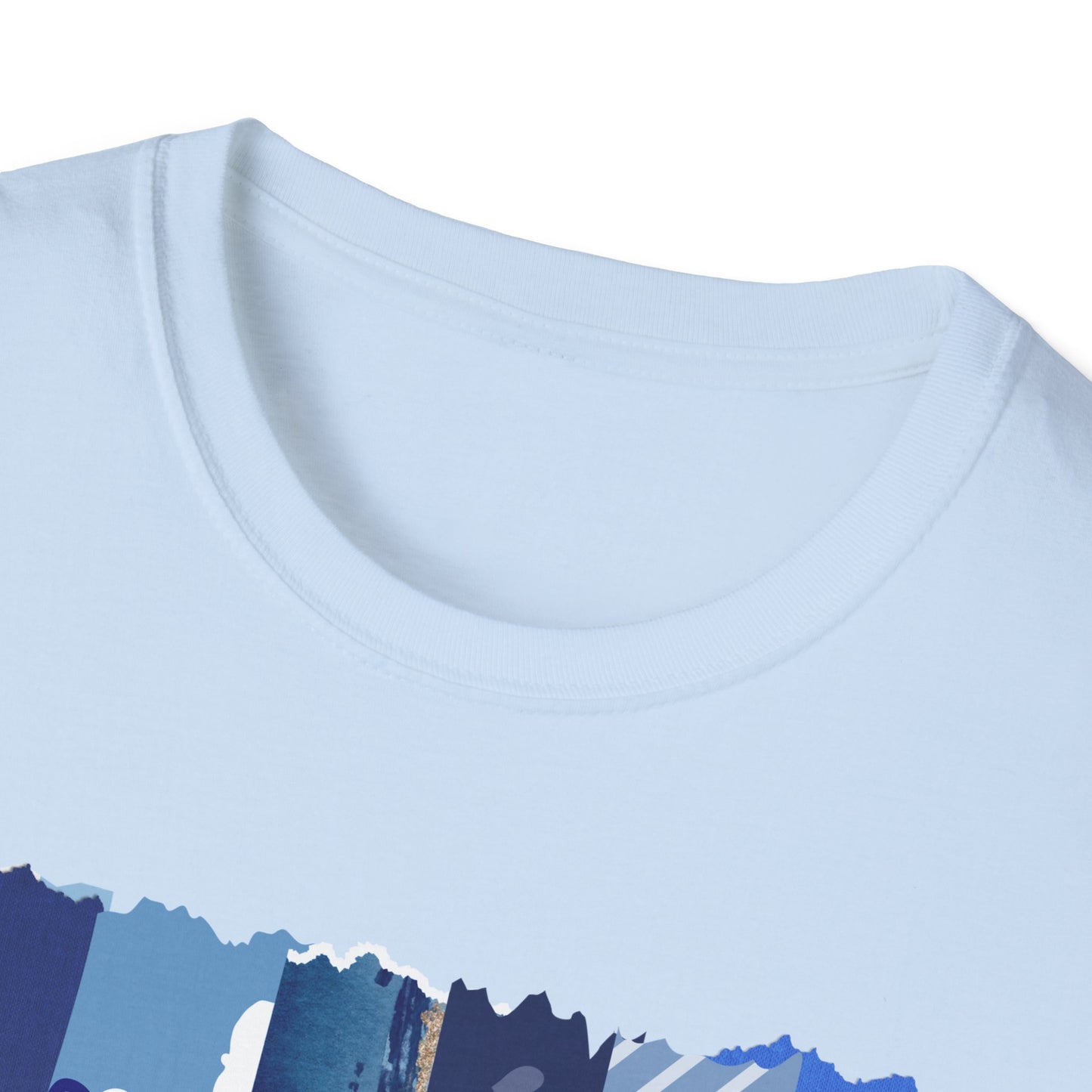 Monroe Blue Patchwork Unisex Softstyle T-Shirt - Perfect for Casual Wear & Gift Giving