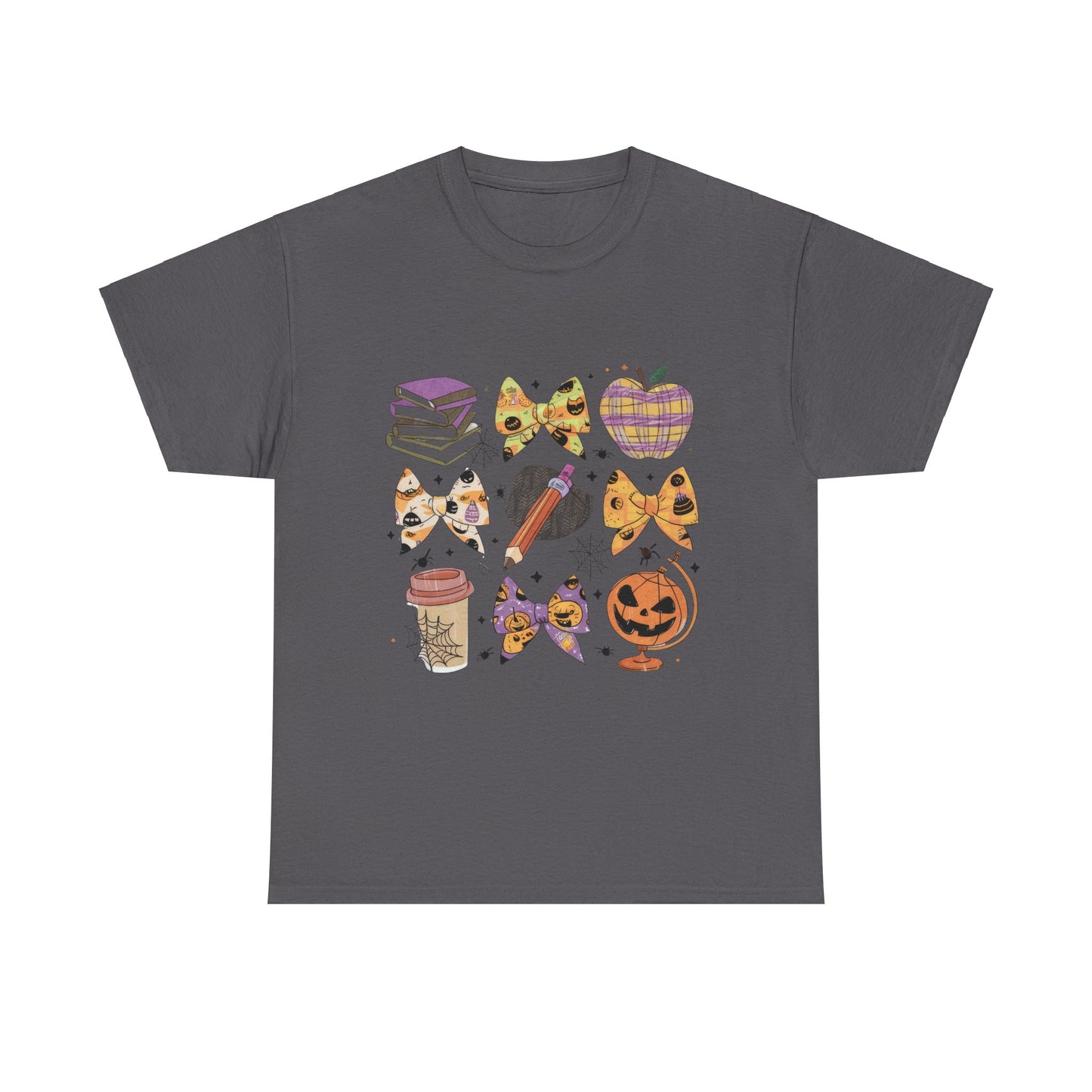 Cute Cat & Pumpkin Halloween School Teacher Unisex Heavy Cotton Tee