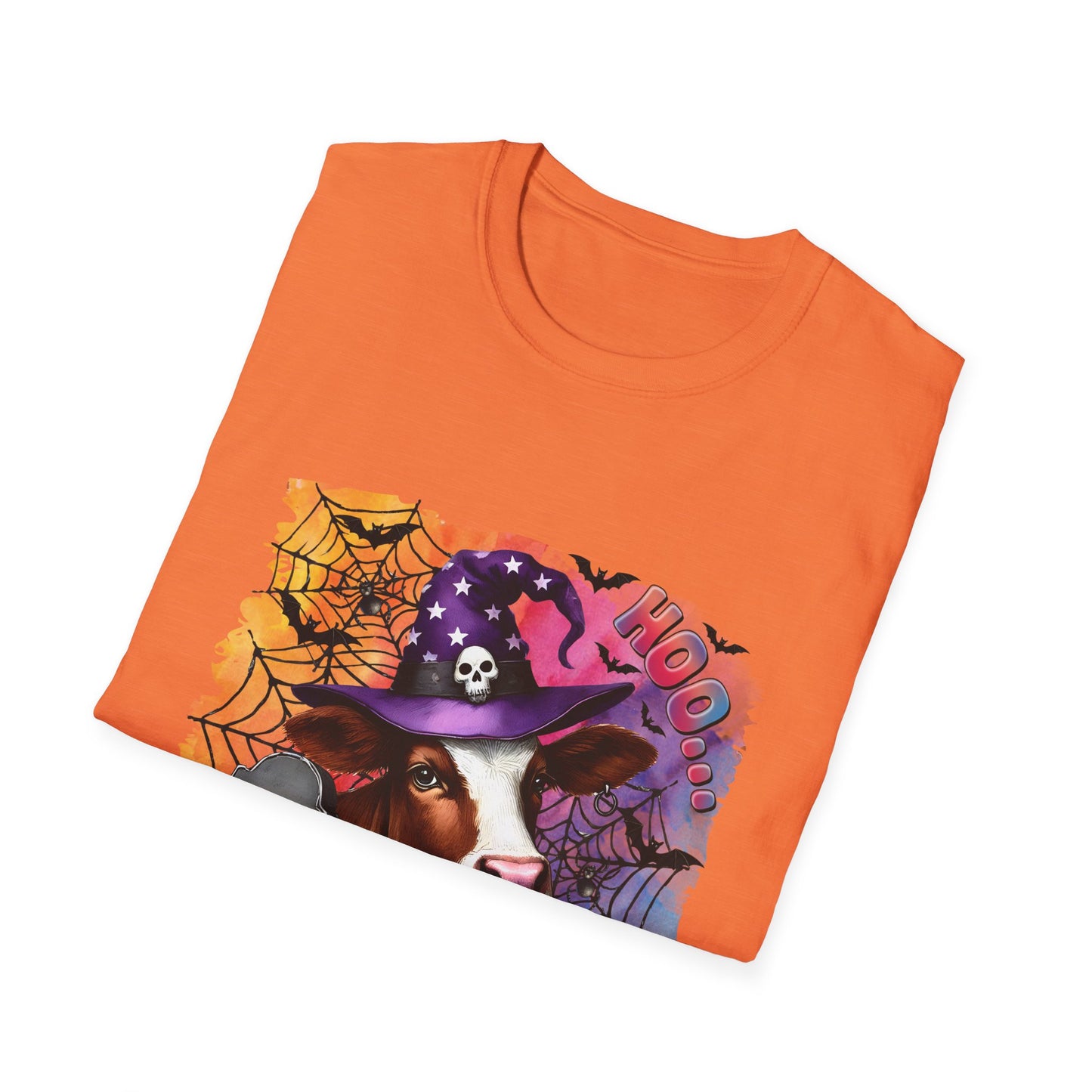 Fun Halloween Cow T-Shirt – "I Moo I Mean  Boo!" Unisex Softstyle Tee for Pet Lovers