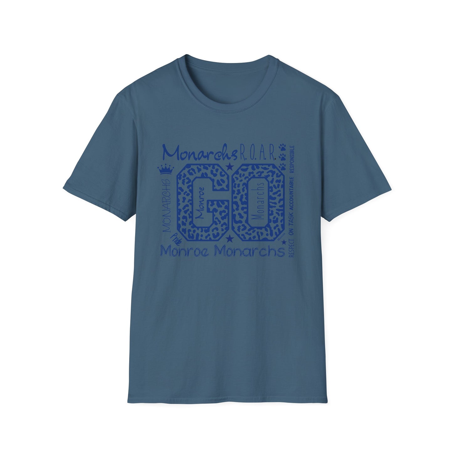 GO Monarchs Blue Leopard Print Unisex T-Shirt - School Spirit & Team Pride