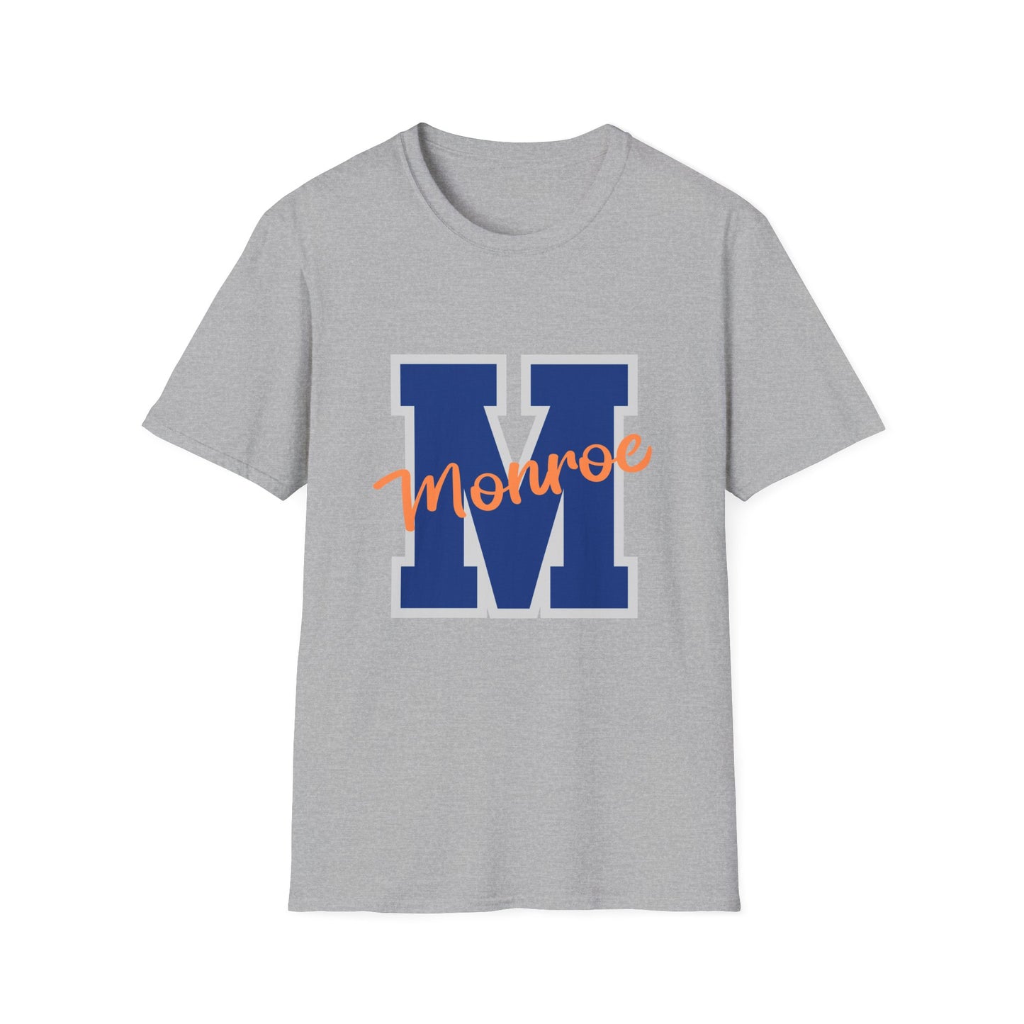 Monroe M Blue Orange Monroe Unisex Softstyle T-Shirt - Casual Comfort & Custom Style