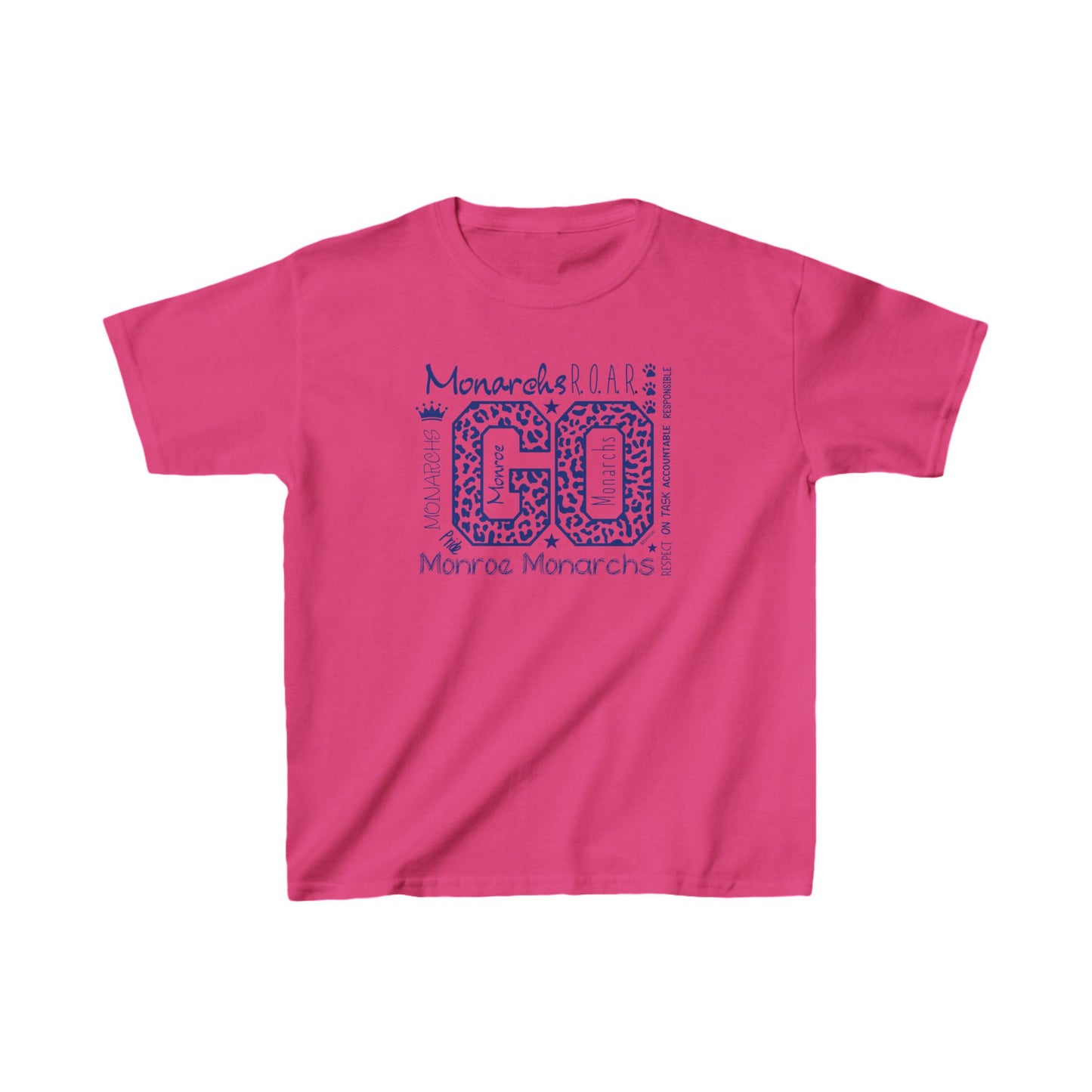 Kids GO Monarchs Blue Leopard Print Heavy Cotton Tee - Perfect for School Events and Spirit Days