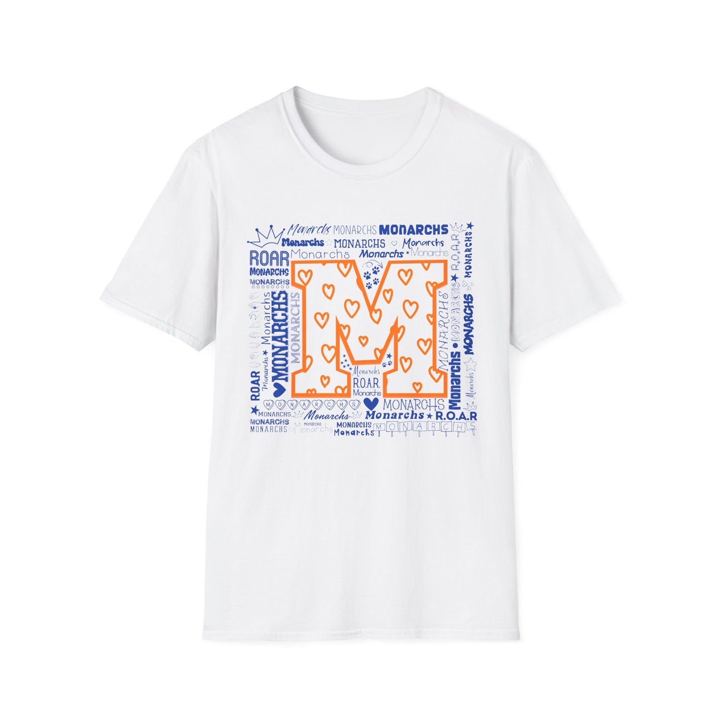 Orange Hearts M Monarch Unisex Softstyle T-Shirt - Perfect for School Spirit and Celebrations