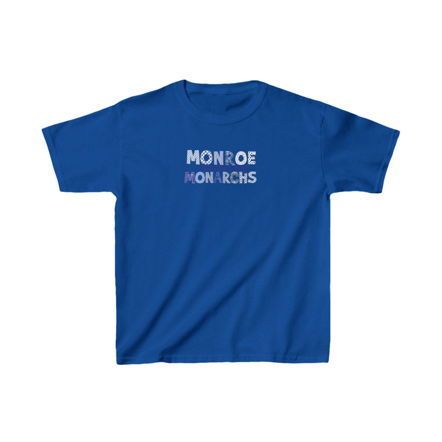 Kids Monroe Elementary Monarchs Blue Patterns Heavy Cotton Tee - Perfect for School Events & Celebrations