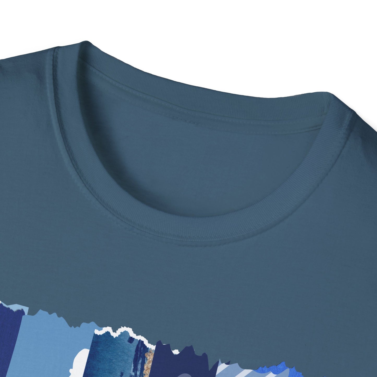 Monroe Blue Patchwork Unisex Softstyle T-Shirt - Perfect for Casual Wear & Gift Giving