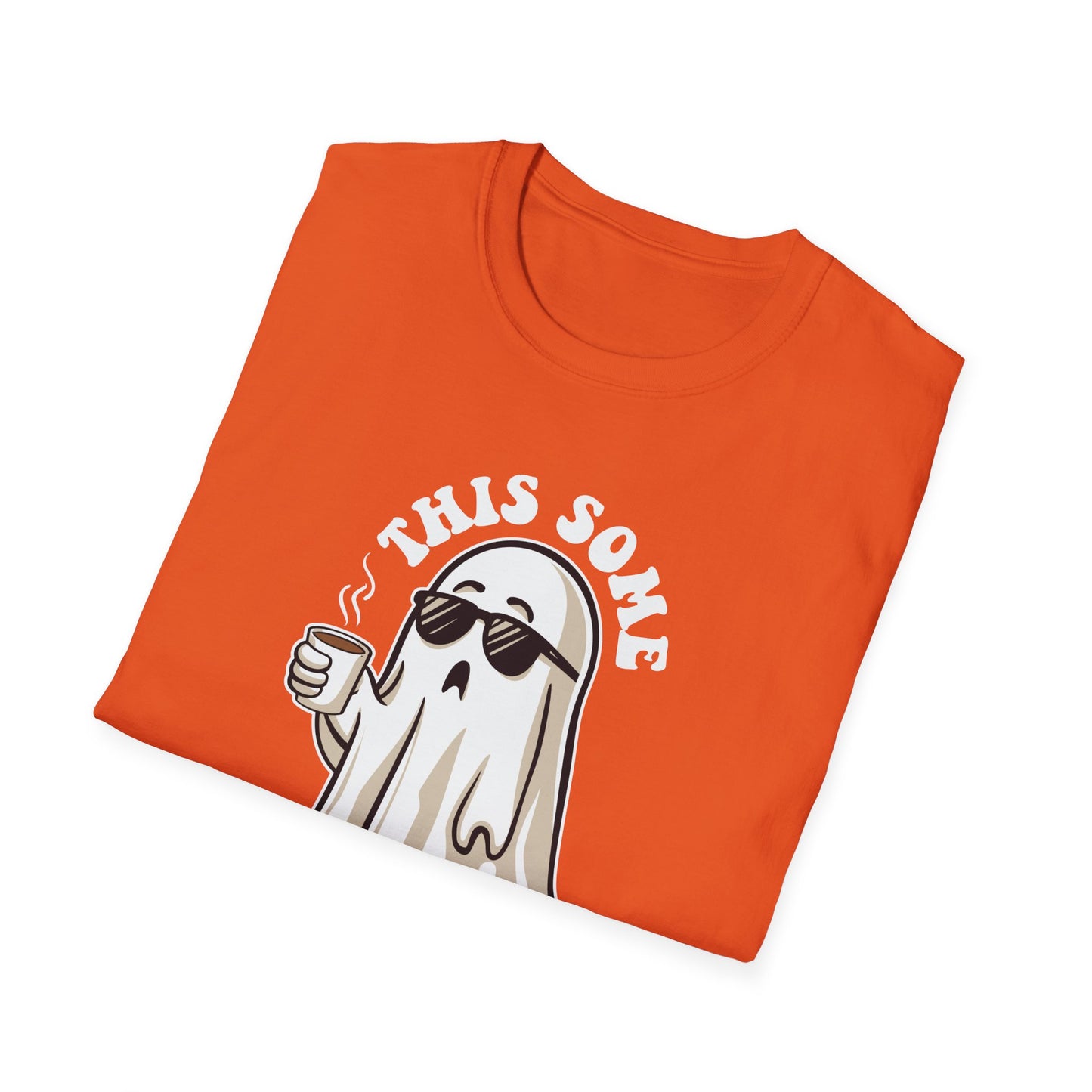 Cool Ghost Sipping Coffee Halloween "Boo Sheet" Unisex Softstyle T-Shirt