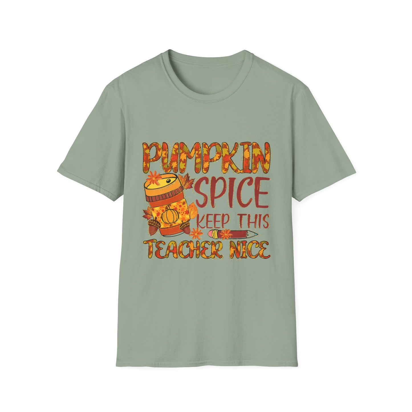 "Pumpkin Spice Keeps this Teacher Nice" Fall Teacher Unisex Softstyle T-Shirt