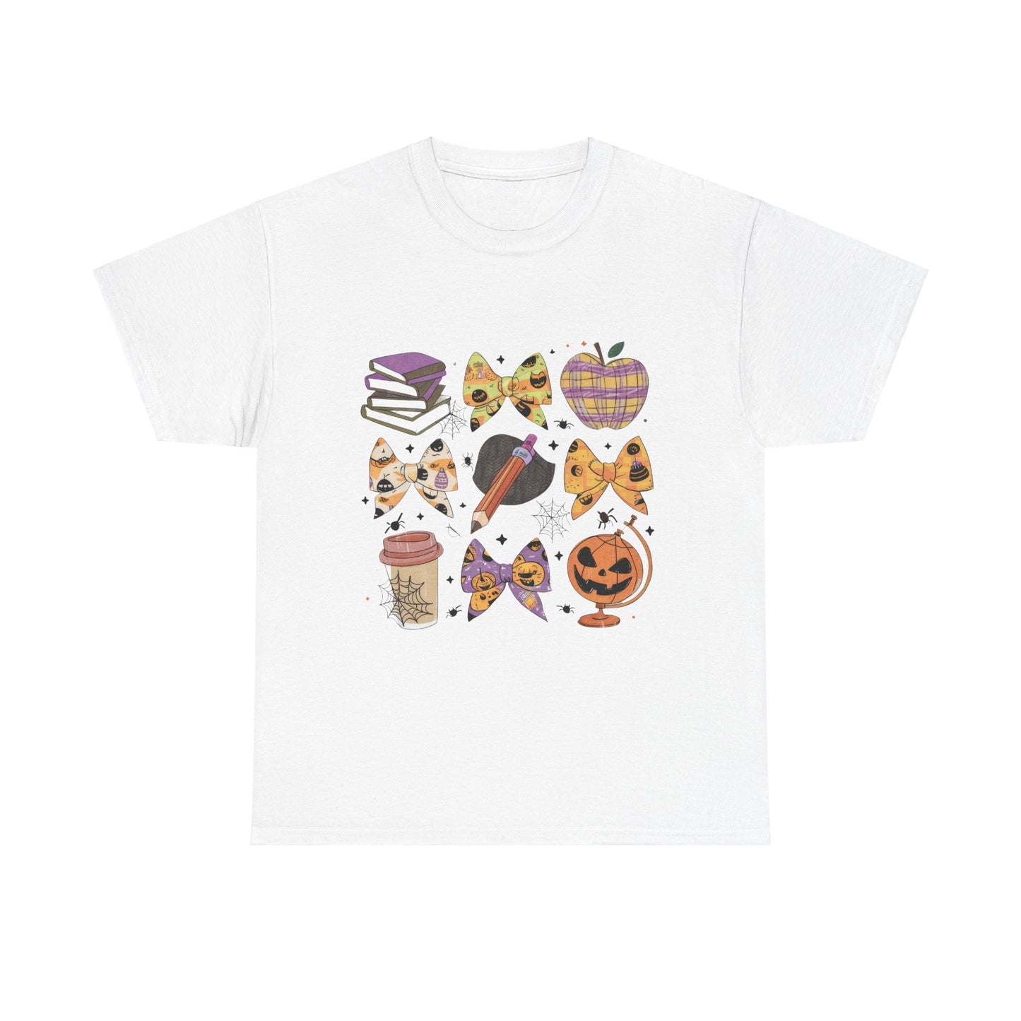 Cute Cat & Pumpkin Halloween School Teacher Unisex Heavy Cotton Tee