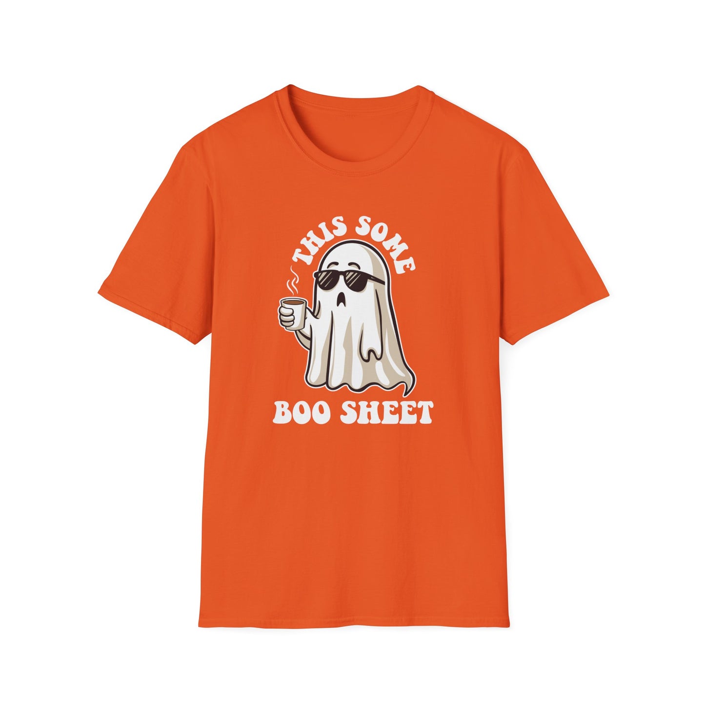 Cool Ghost Sipping Coffee Halloween "Boo Sheet" Unisex Softstyle T-Shirt