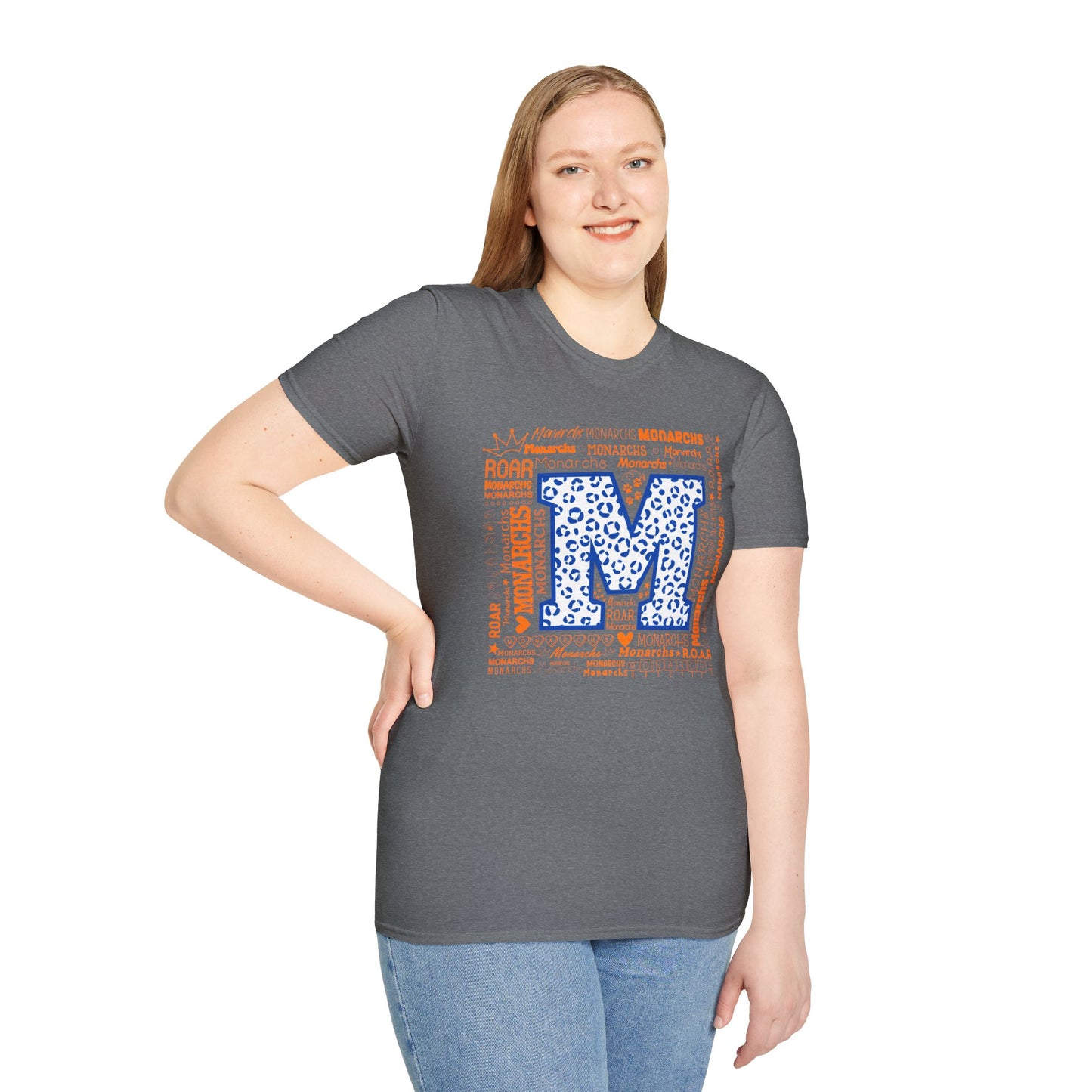 Blue Leopard M Monarchs Roar Unisex Softstyle T-Shirt - Fun Leopard Print Design