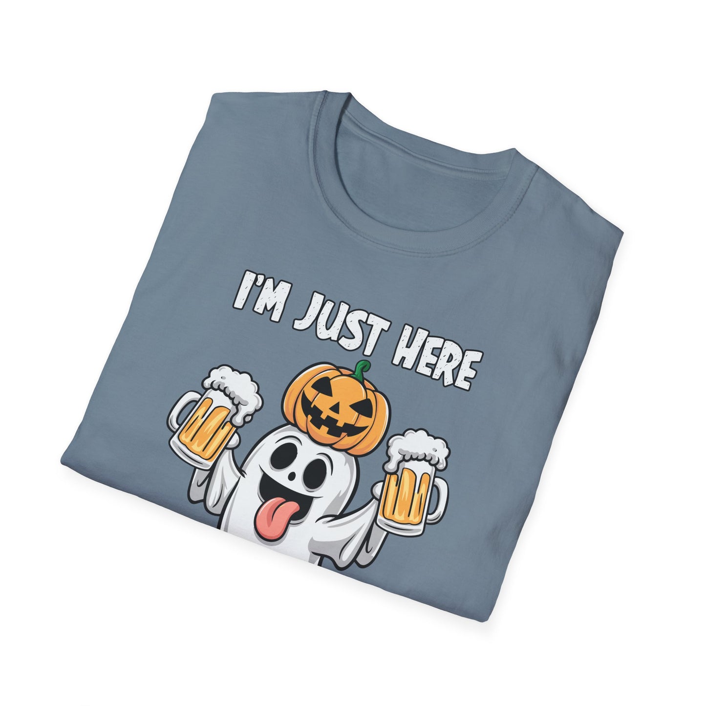 Funny Halloween Ghost T-Shirt - "I'm Just Here for the Boos!" - Unisex Softstyle