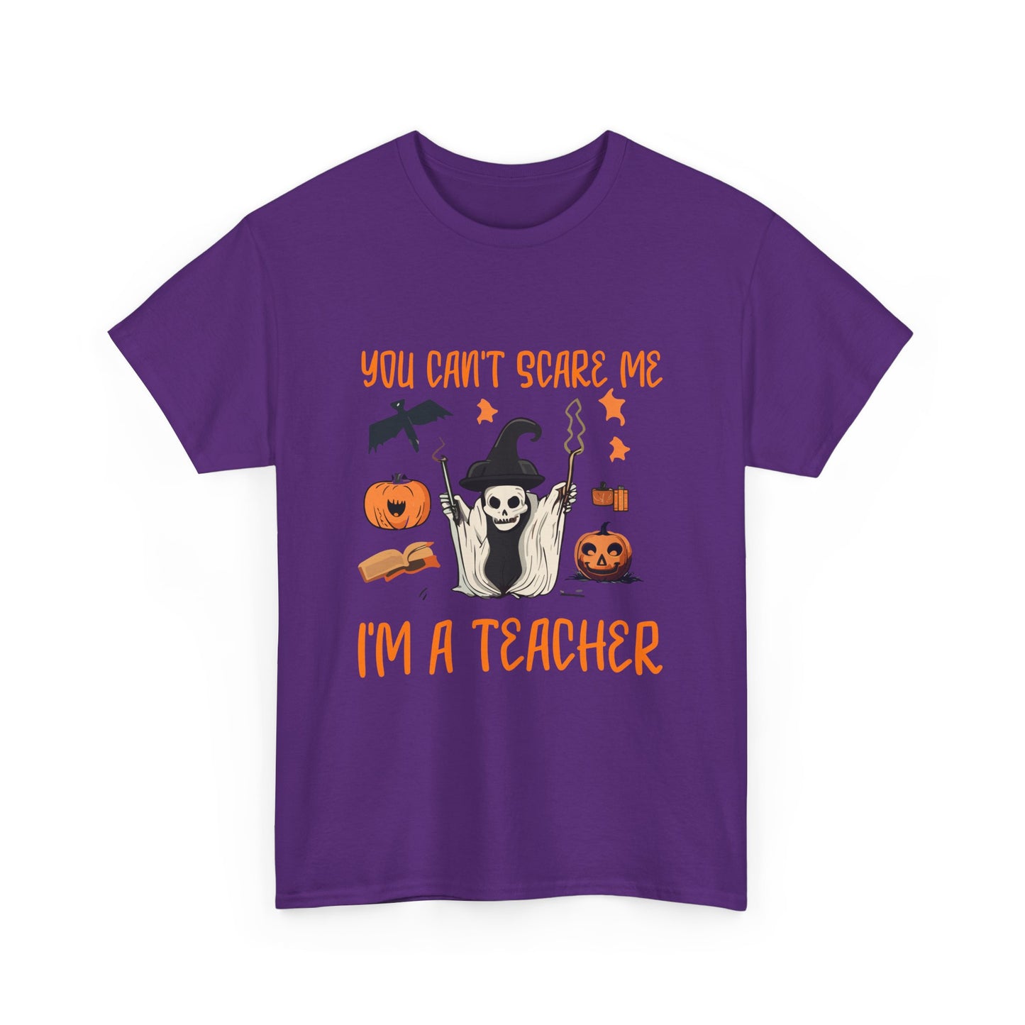 Halloween Teacher Tee - "You Can't Scare Me, I'm a Teacher" - Halloween School Teacher Unisex Heavy Cotton T-Shirt