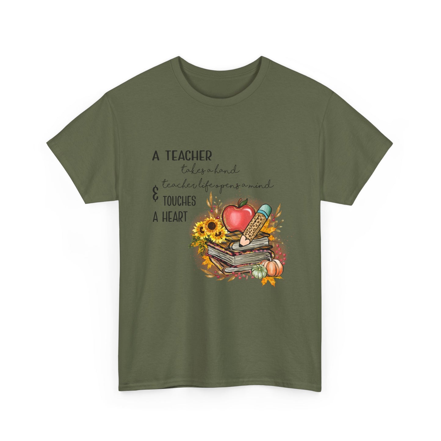 A Teacher Touches a Heart Fall Unisex Heavy Cotton Tee