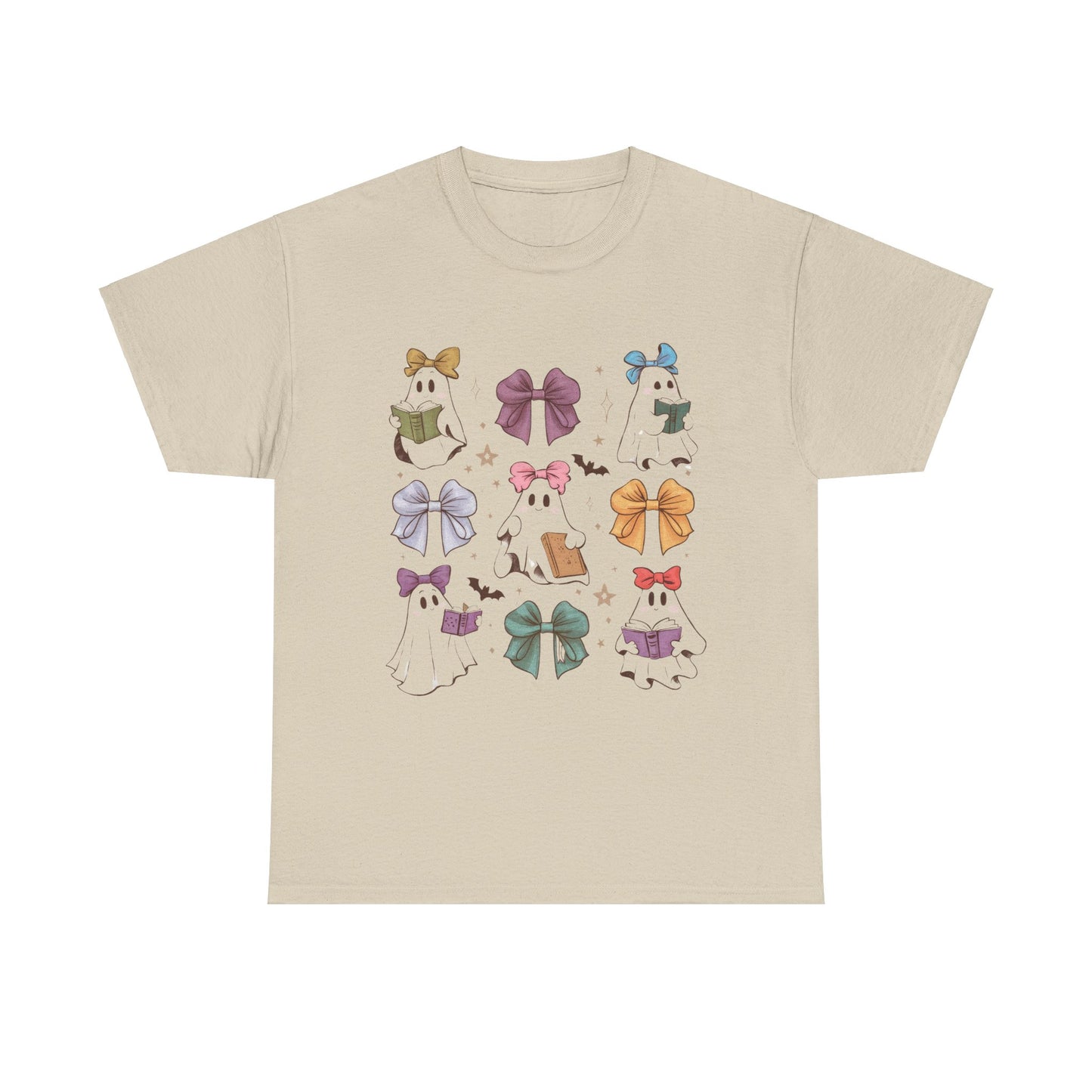 Cute Ghosts & Bows Unisex Heavy Cotton Tee for School Teachers on Halloween