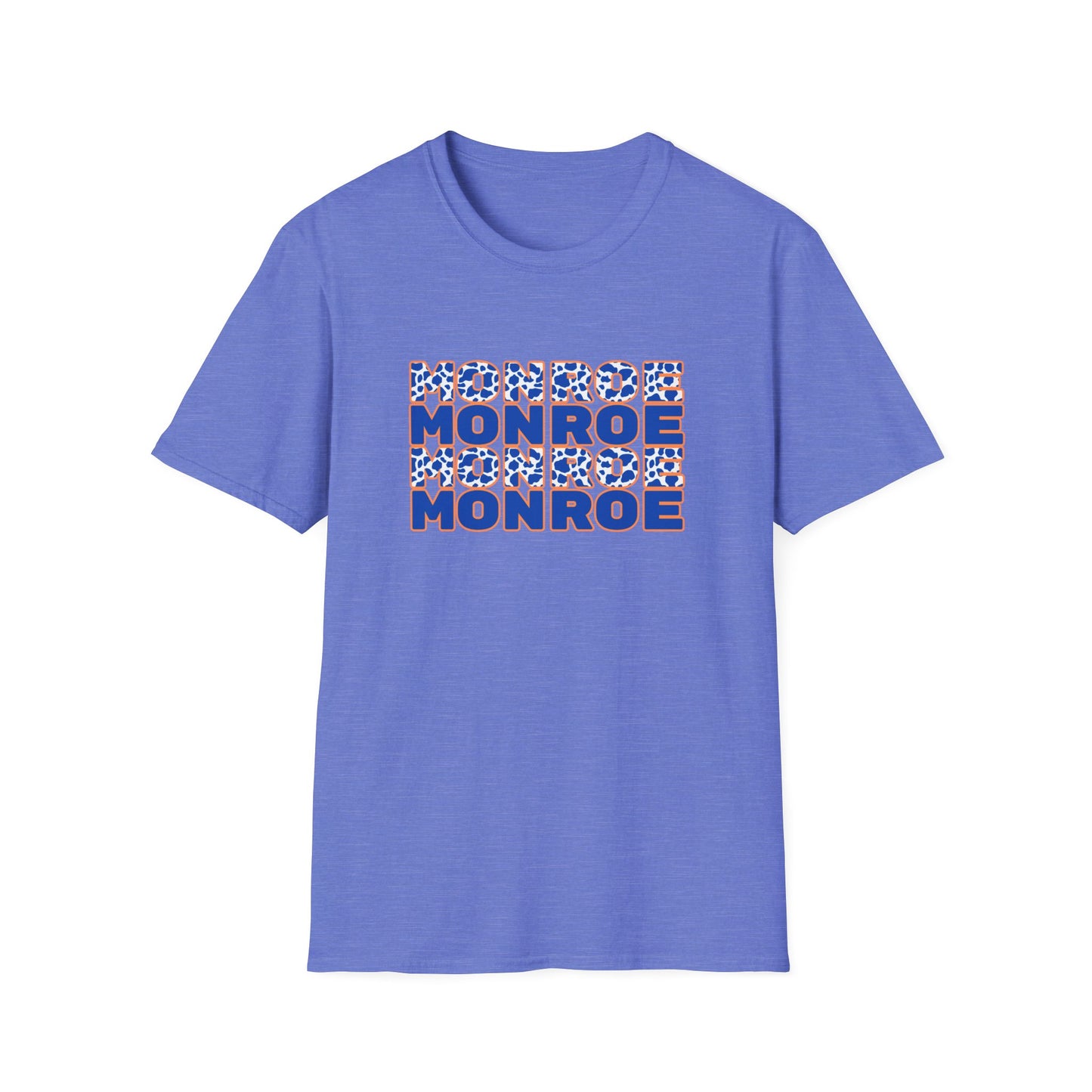 Monroe Graphic Blue Cow Print Unisex Softstyle T-Shirt - Casual Everyday Wear