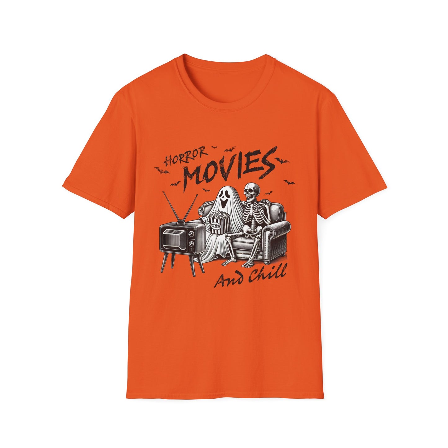 Horror Movies and Chill T-Shirt - Unisex Softstyle Tee for Movie Lovers- Great Halloween Tshirt