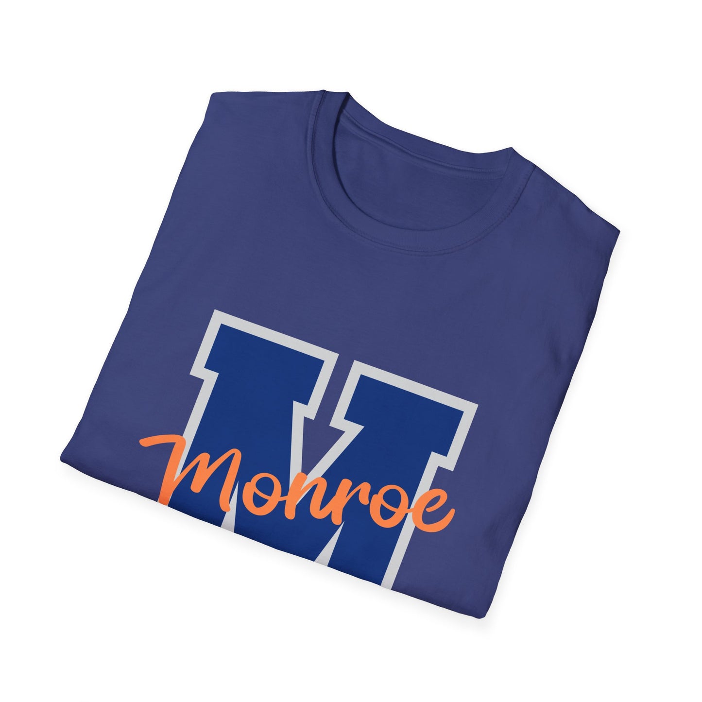 Monroe M Blue Orange Monroe Unisex Softstyle T-Shirt - Casual Comfort & Custom Style