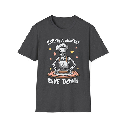 Funny Skeleton Chef T-Shirt - "Having a Mental Bake Down" - Halloween & Baking Lovers