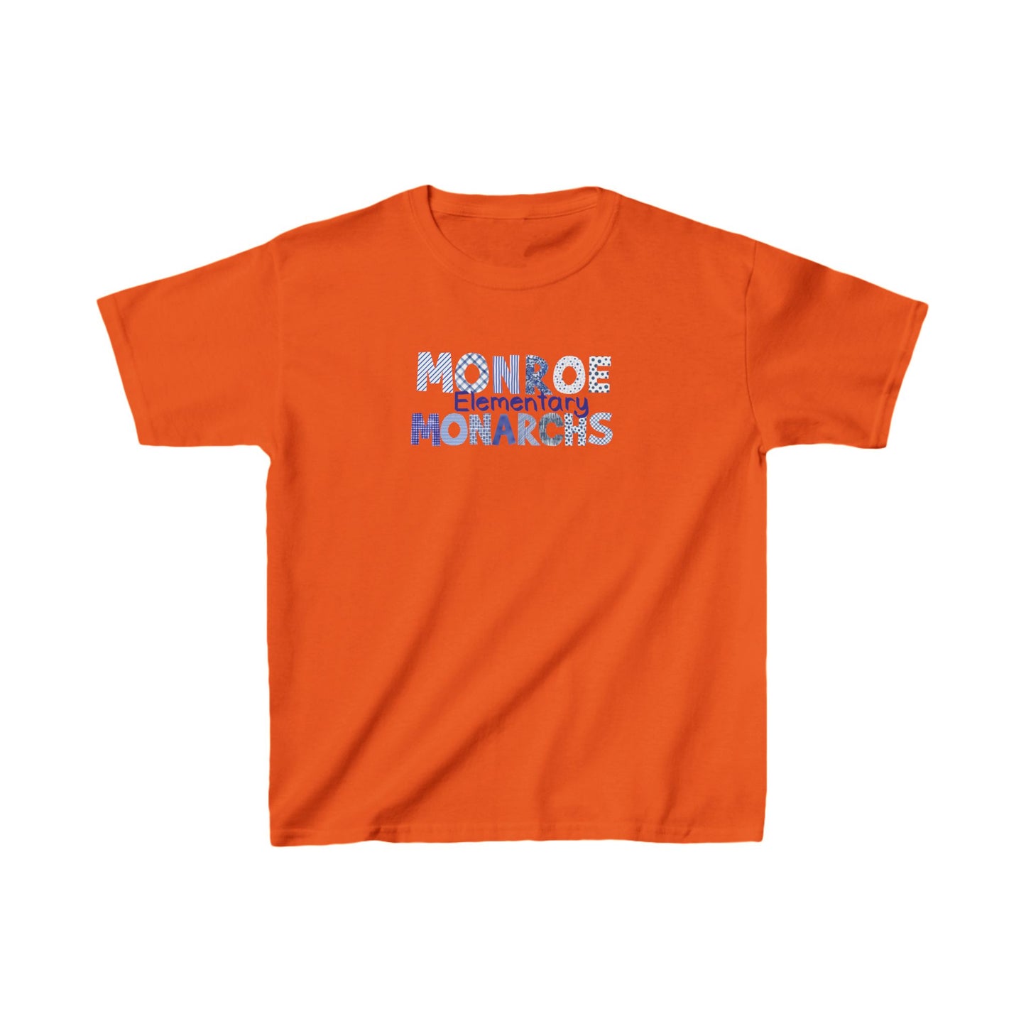 Kids Monroe Elementary Monarchs Blue Patterns   Heavy Cotton Tee - Perfect for School Events & Celebrations