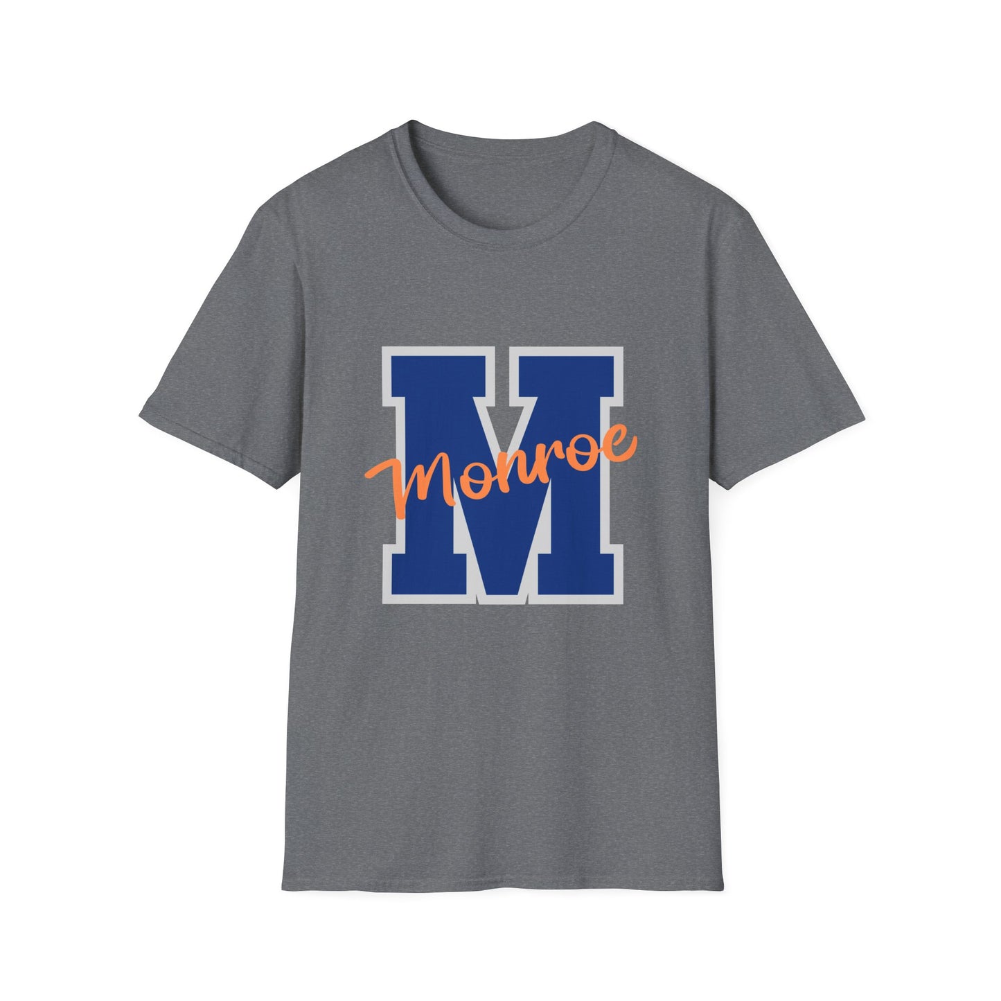 Monroe M Blue Orange Monroe Unisex Softstyle T-Shirt - Casual Comfort & Custom Style