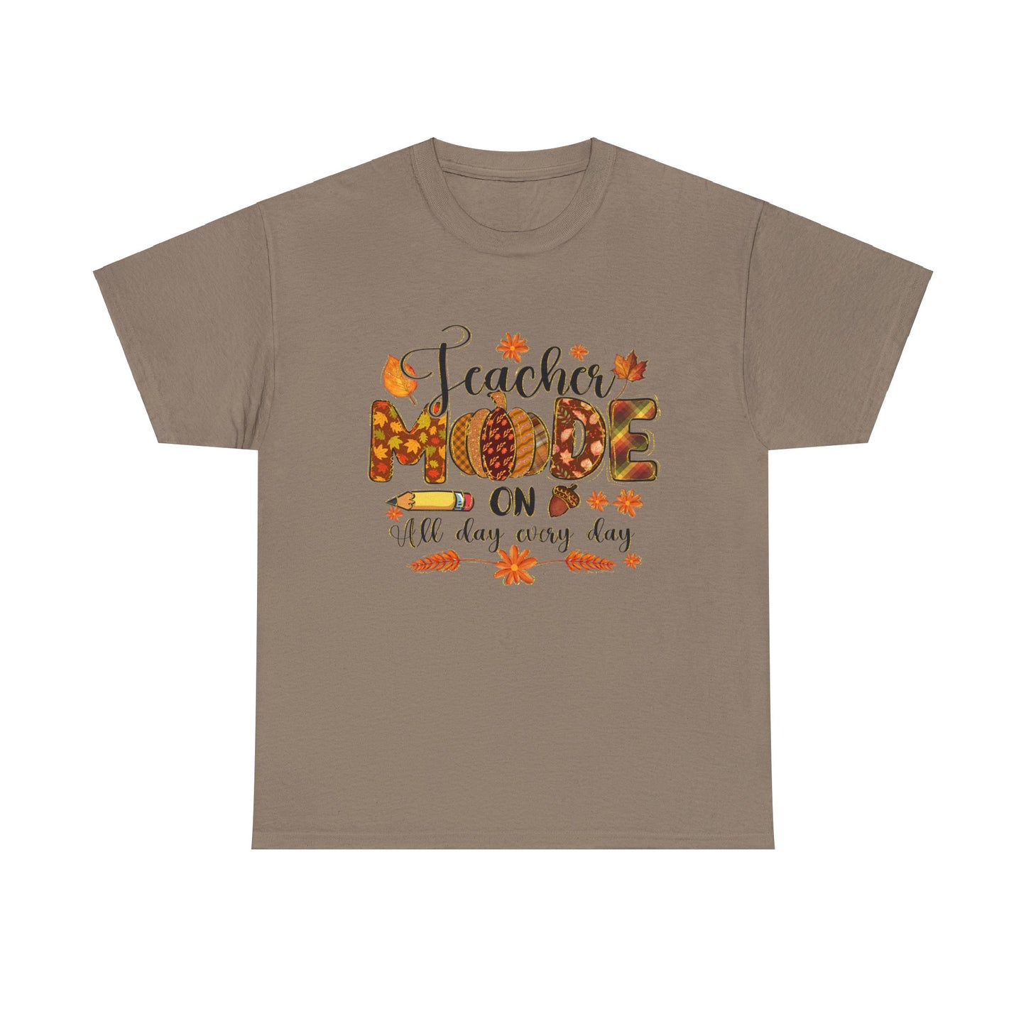 "Teacher Mode on Every Day All Day" Fall Teacher Unisex Heavy Cotton Tee - Fall Inspired Design