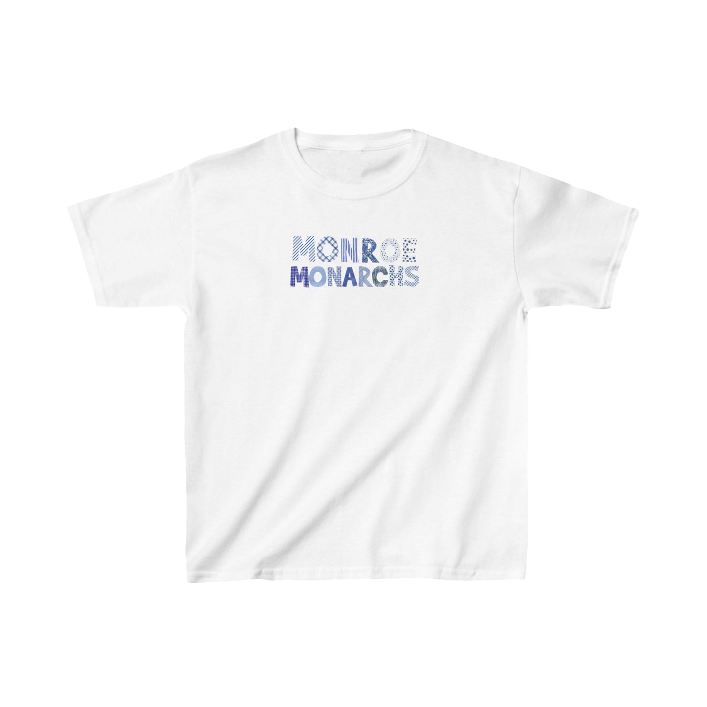 Kids Monroe Monarchs Blue Patterns Heavy Cotton Tee - Unique, Comfortable, Perfect for Celebrations!